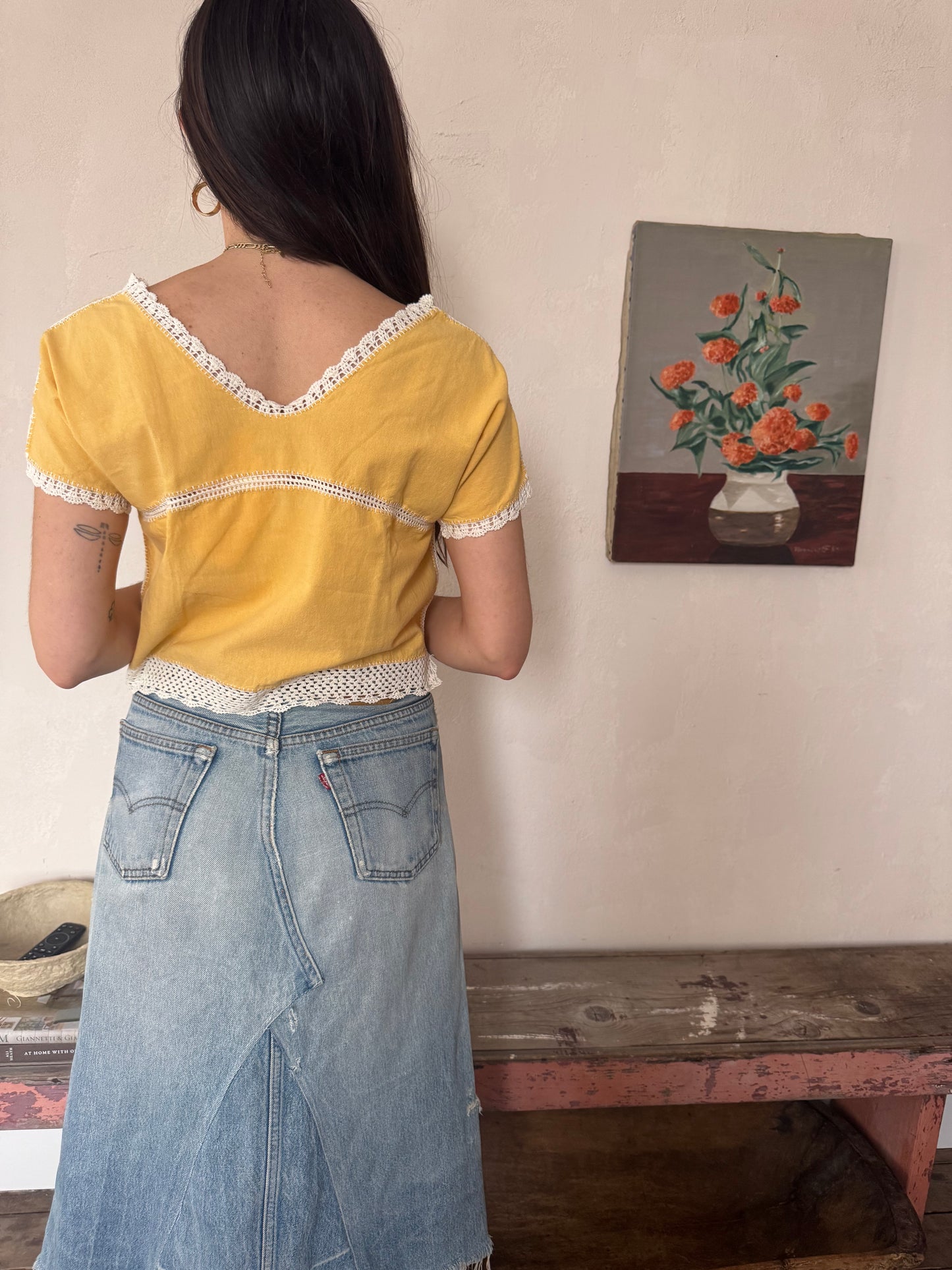 Yellow Cotton Crochet Top