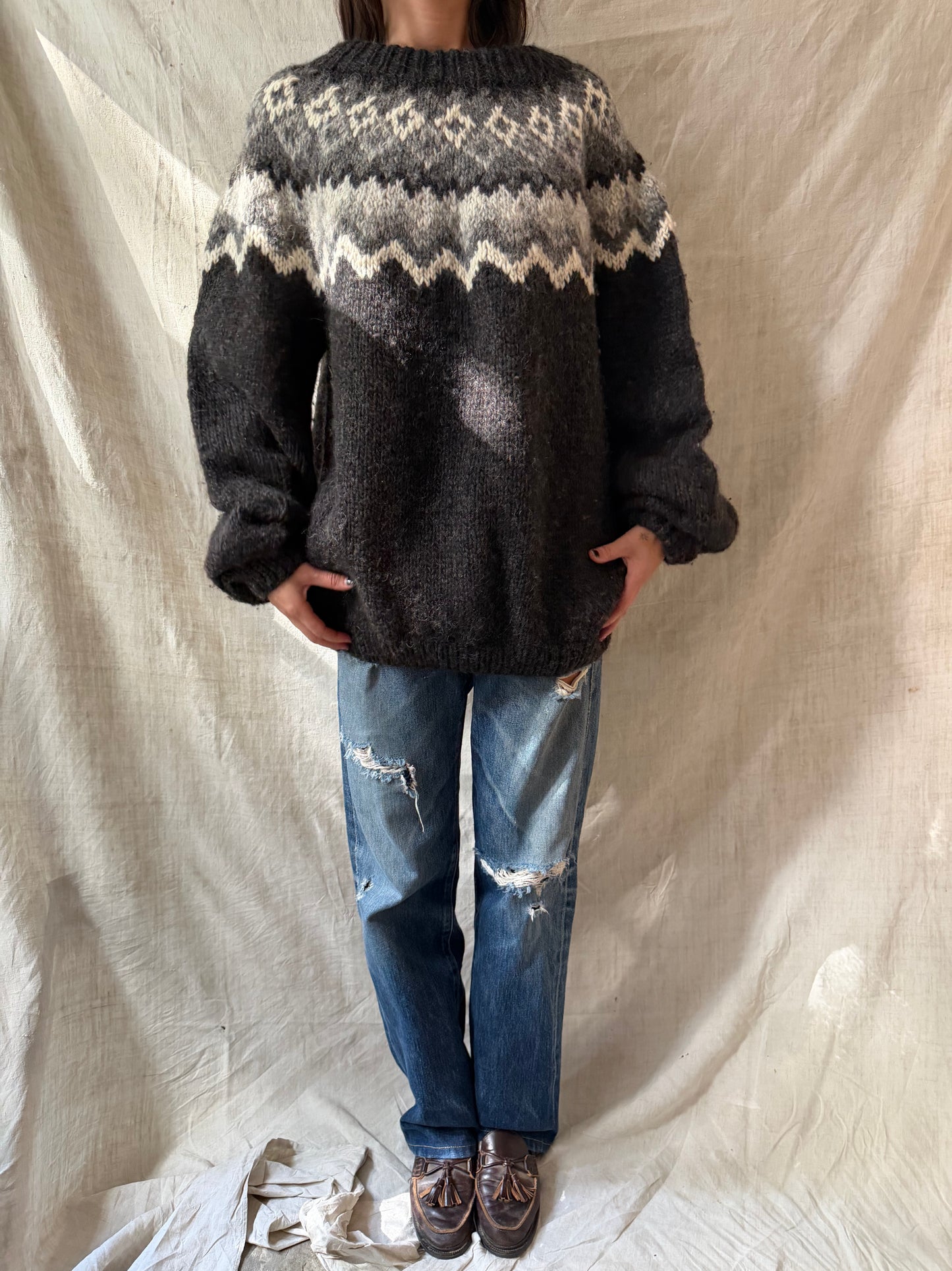 Grey + Black Icelandic Wool Sweater