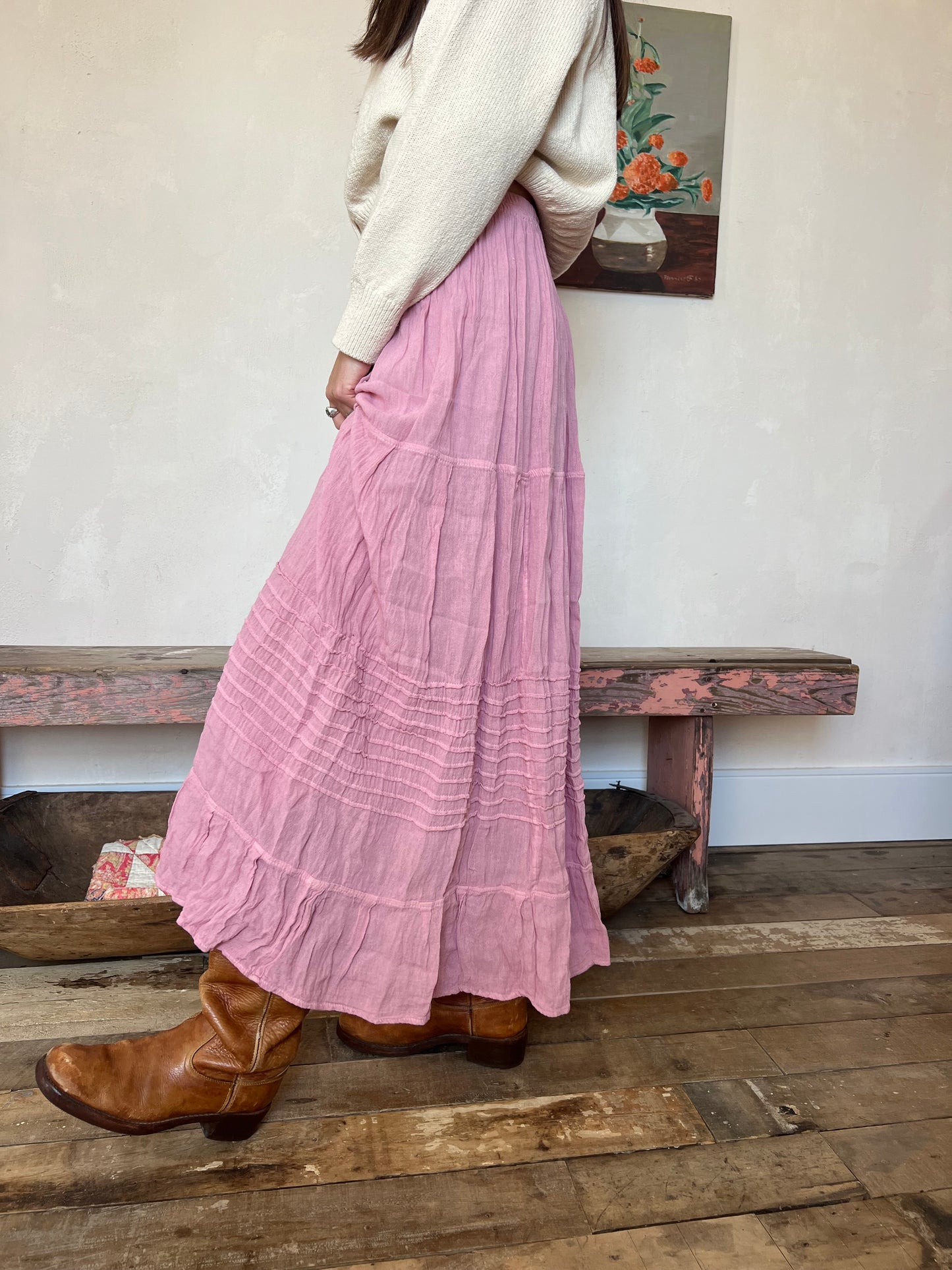 Oaxacan Cosmo Pink Long Cotton Skirt