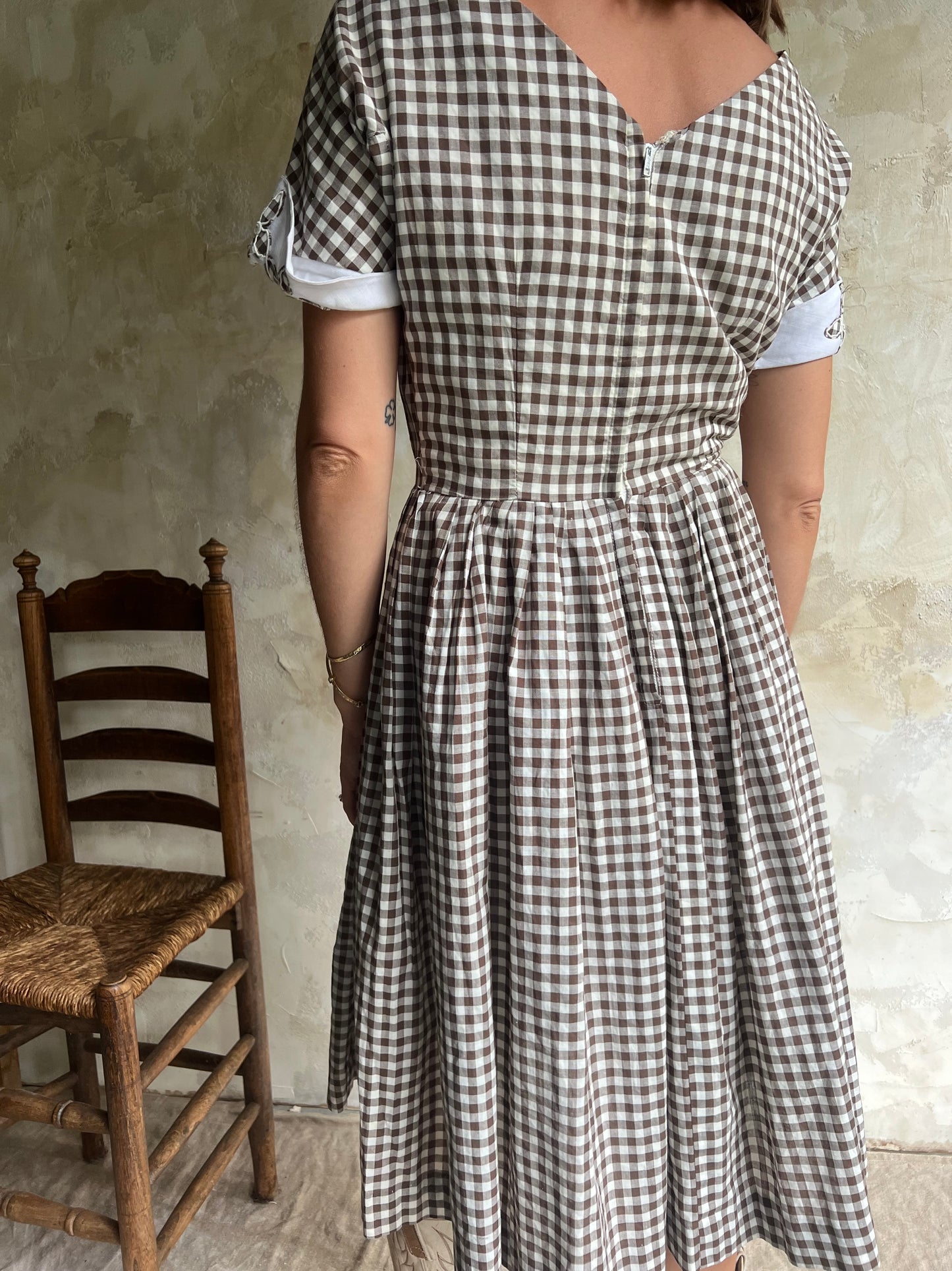 Brown + White Gingham Dress