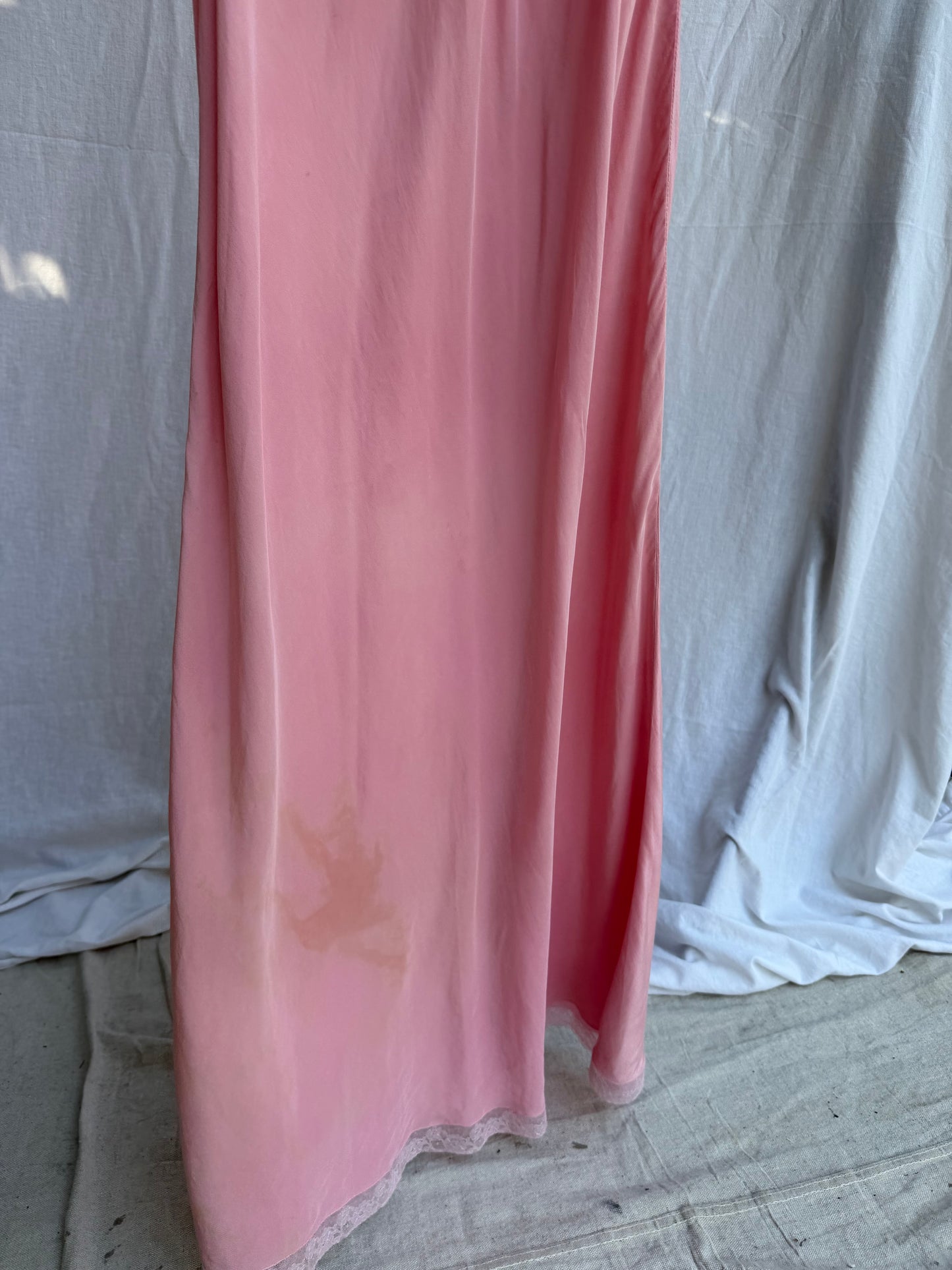 1940s Bubblegum Pink Long Satin Slip Dress