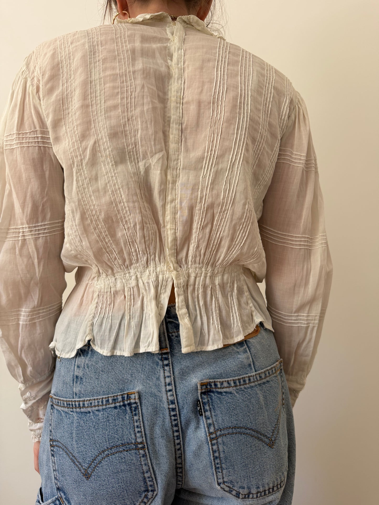 Victorian High Neck Embroidered Cotton Blouse-