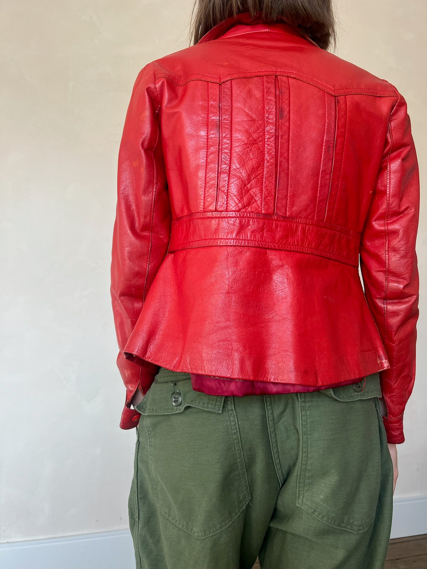 Bright Red Leather 70s Jacket