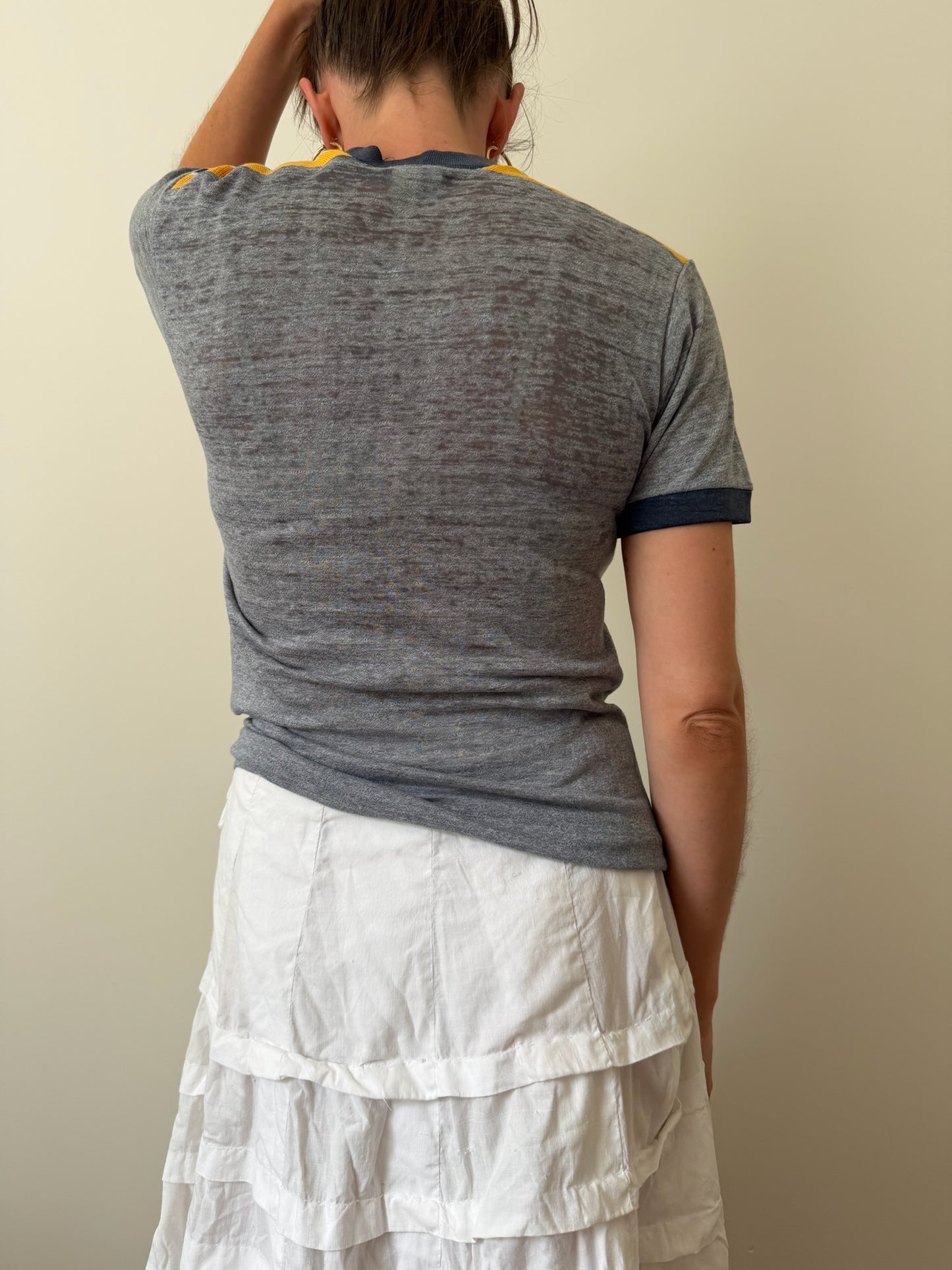 Super Thin Grey Varsity V-Neck Tee
