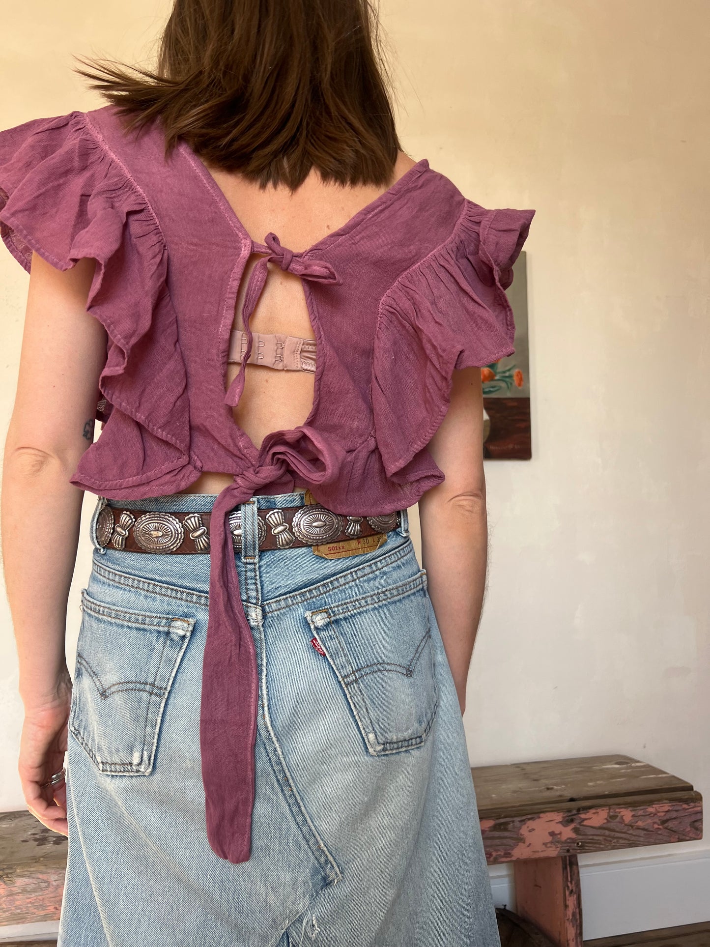 Oaxacan Purple Ruffle Tie Top