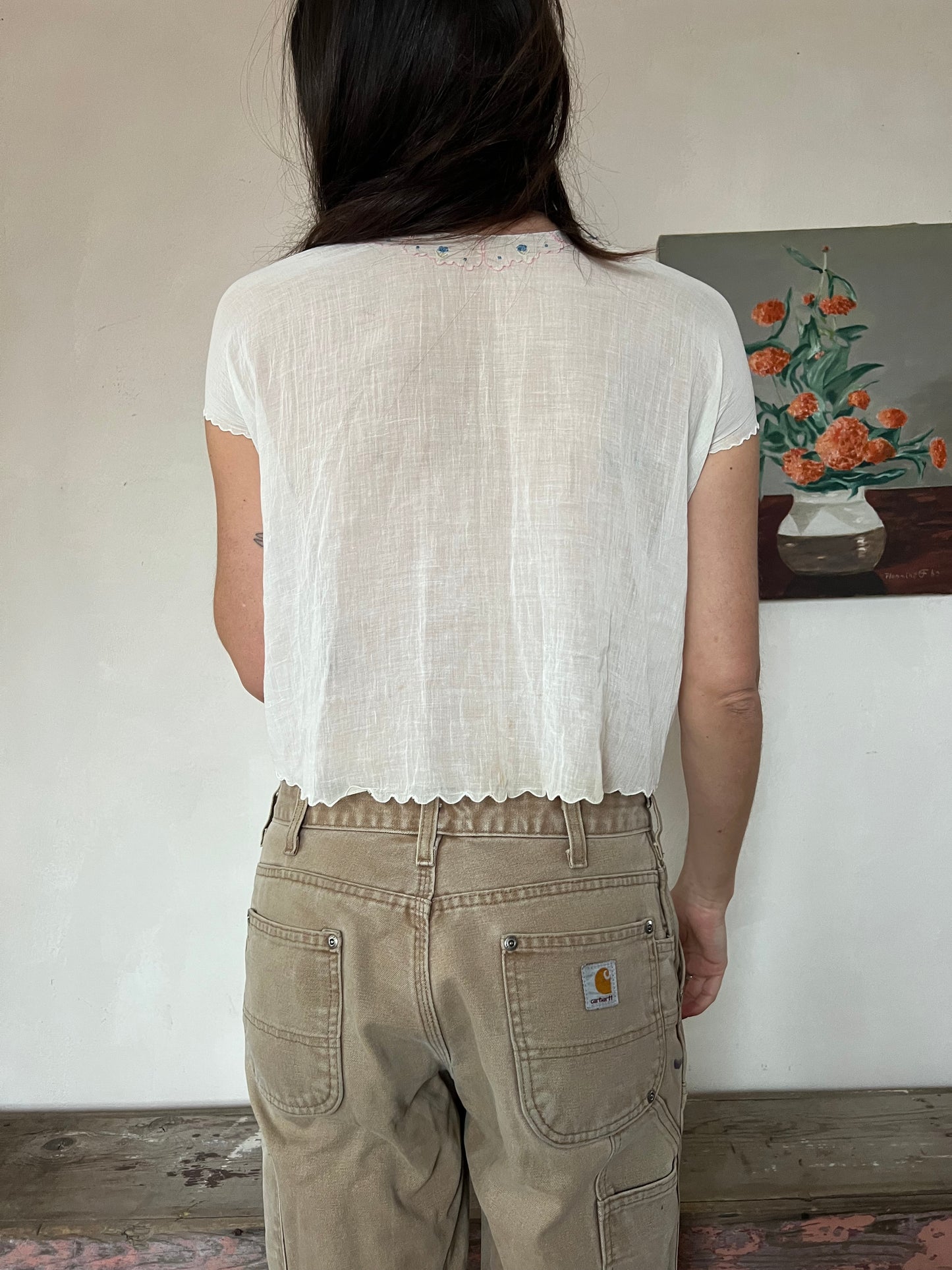 Antique Embroidered Cotton Blouse