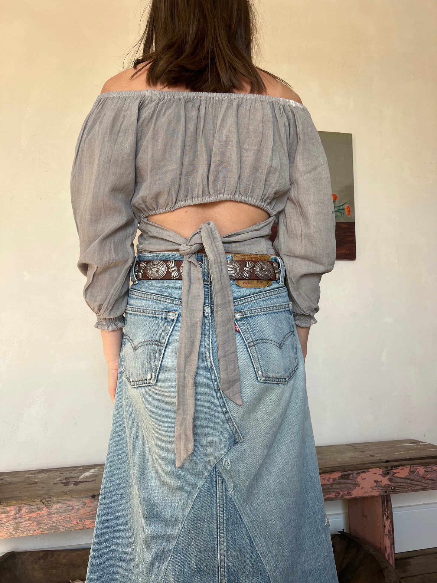 Oaxacan Grey Criss Cross Blouse