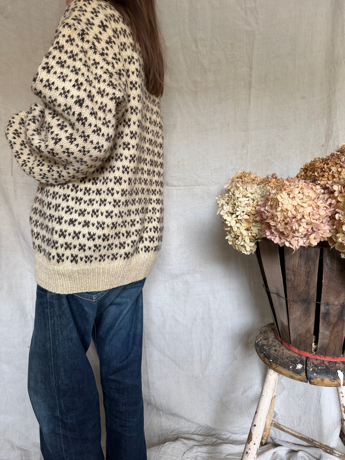 Brown and Cream Wool Patterned Sweater