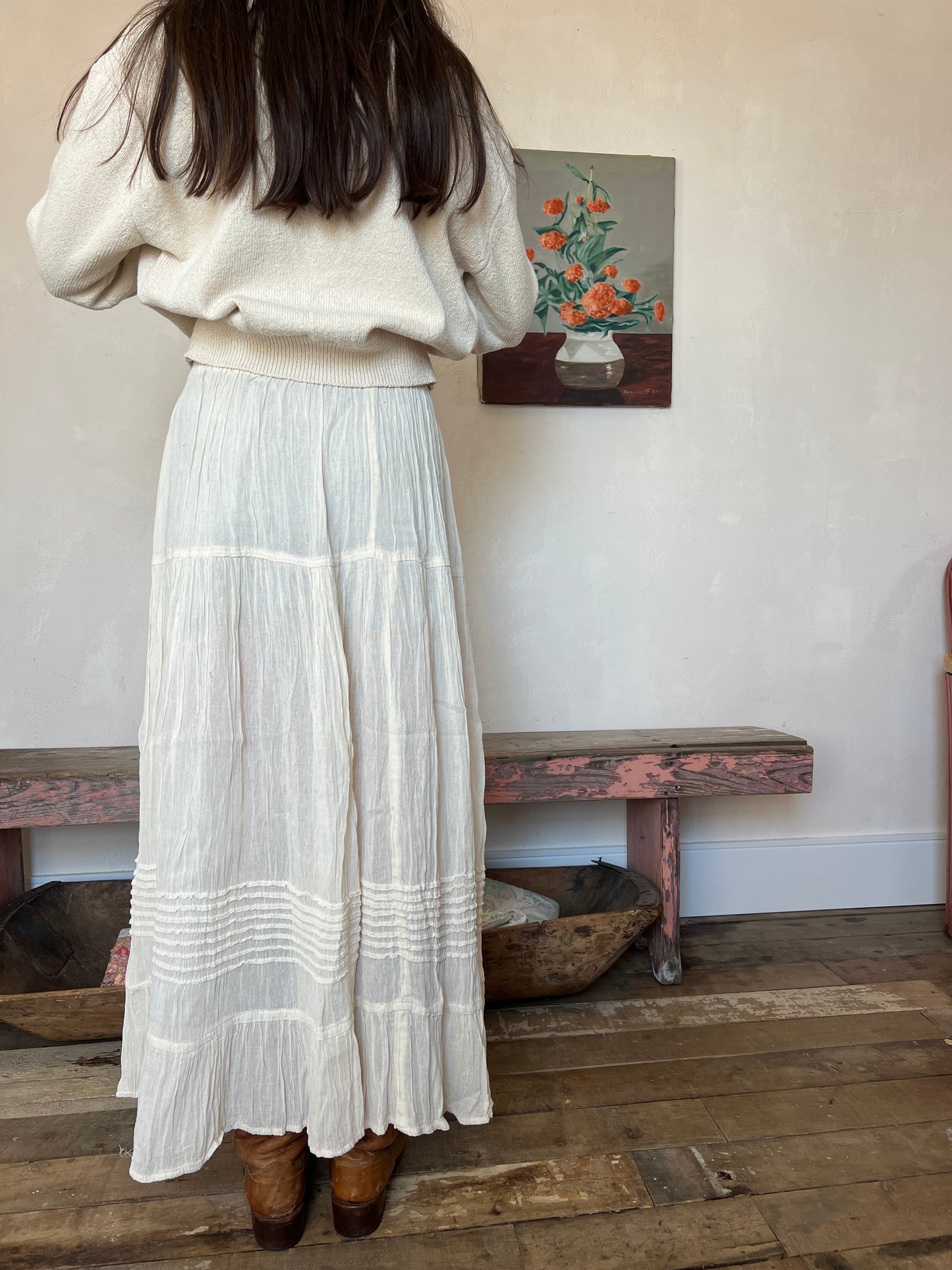 Oaxacan Natural Long Cotton Skirt