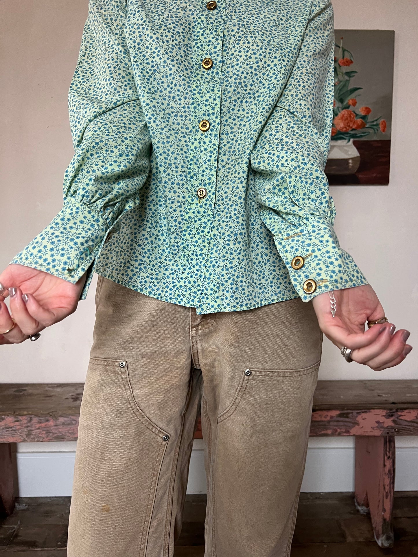 Green + Blue Floral Blouse