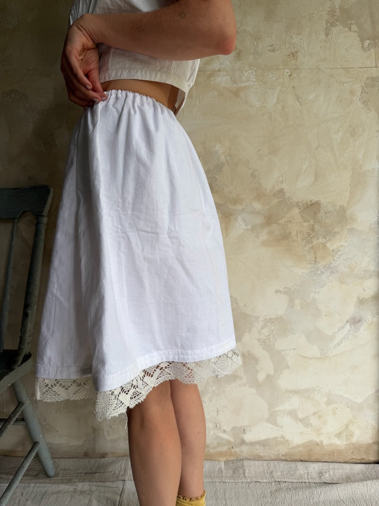Reworked Cotton Skirt with Crochet Trim
