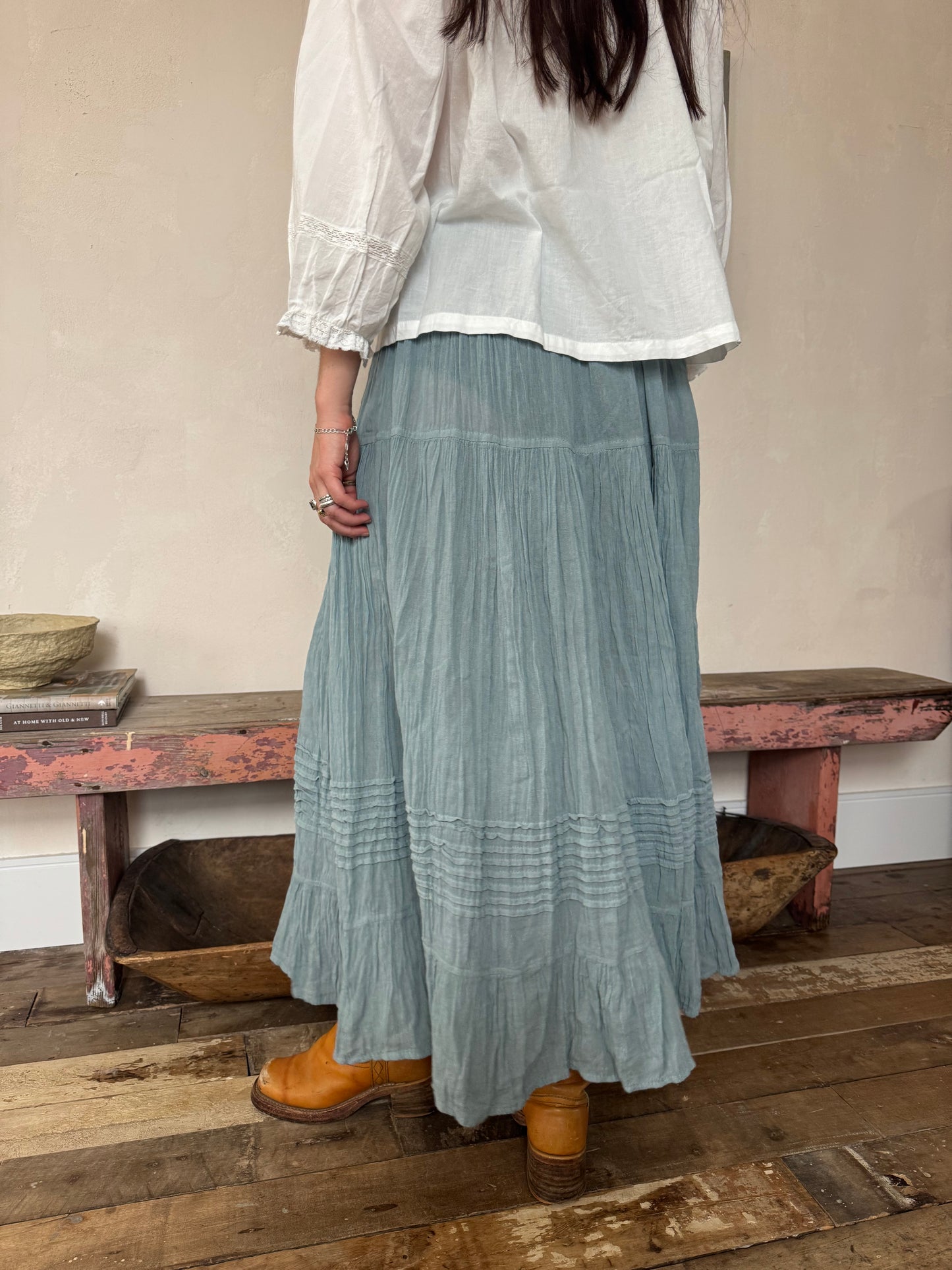 Oaxacan Faded Blue Long Skirt