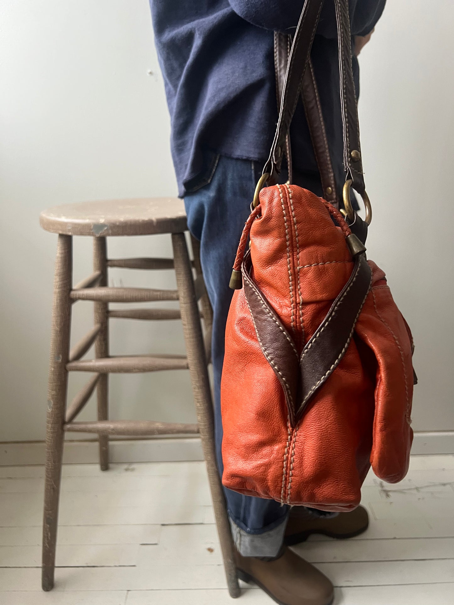 Orange + Brown Danier Leather Purse