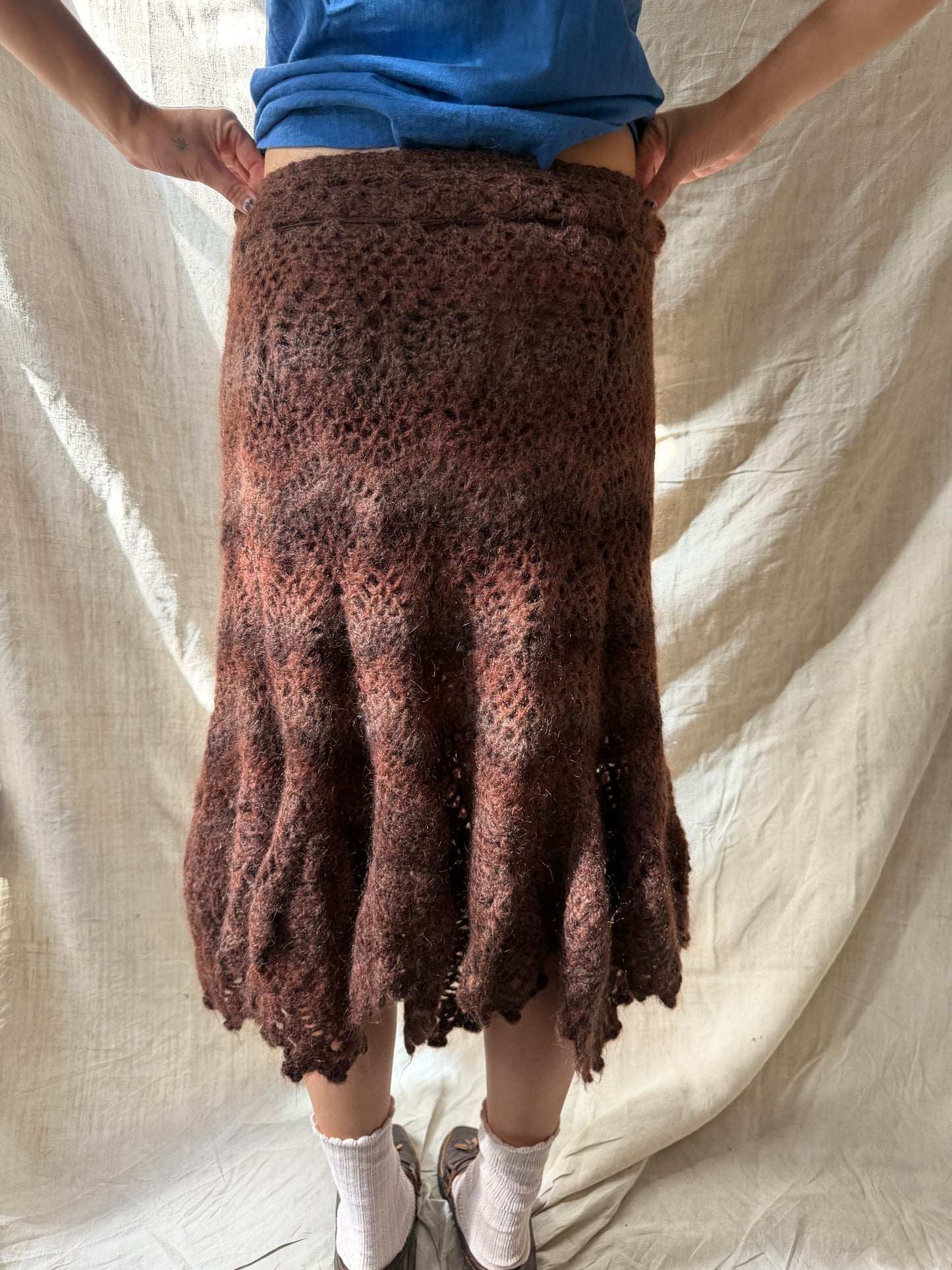 Brown Knit Crochet Skirt