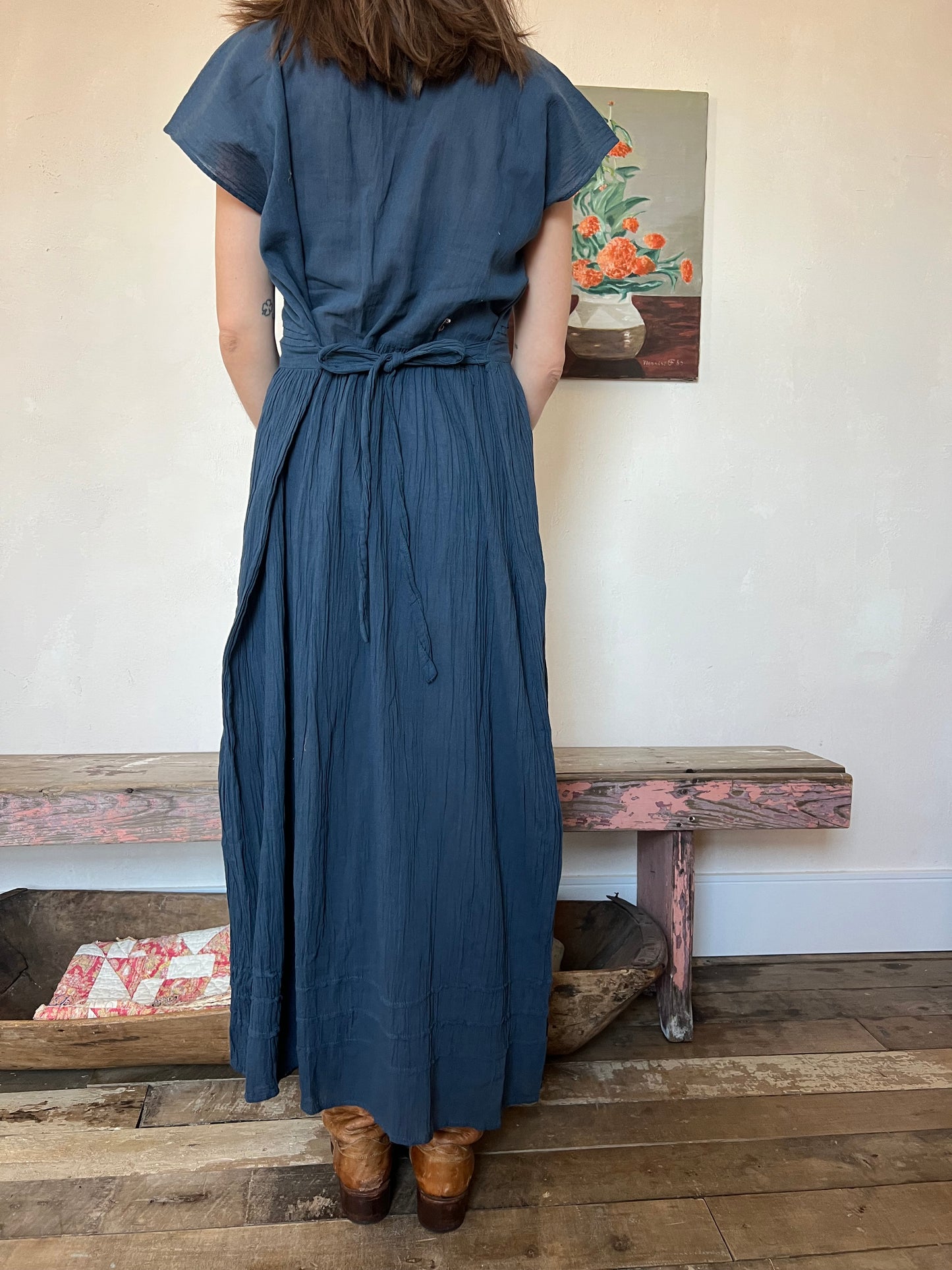 Oaxacan Prairie Dress in Navy