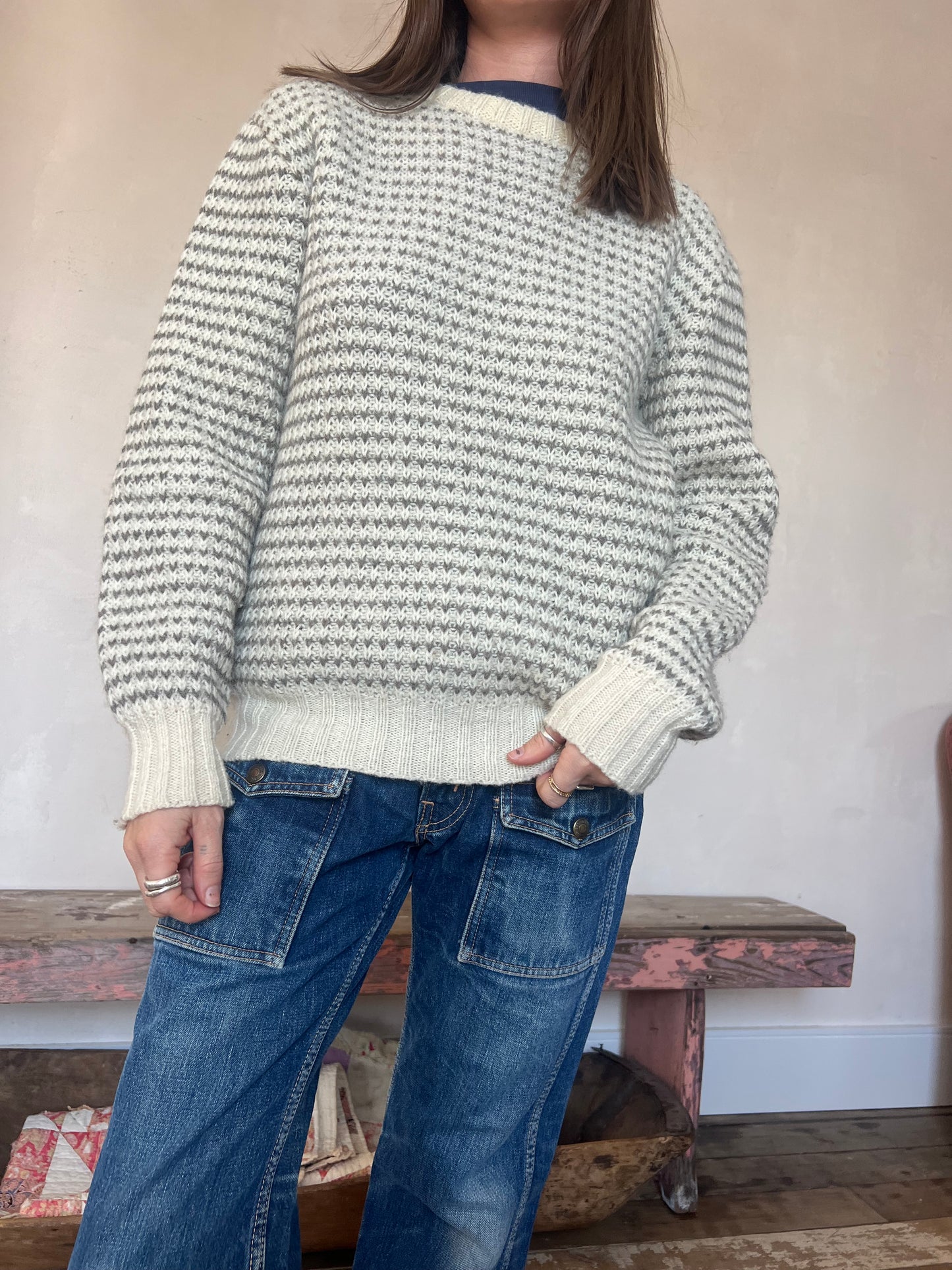 Grey and Cream Check Sweater