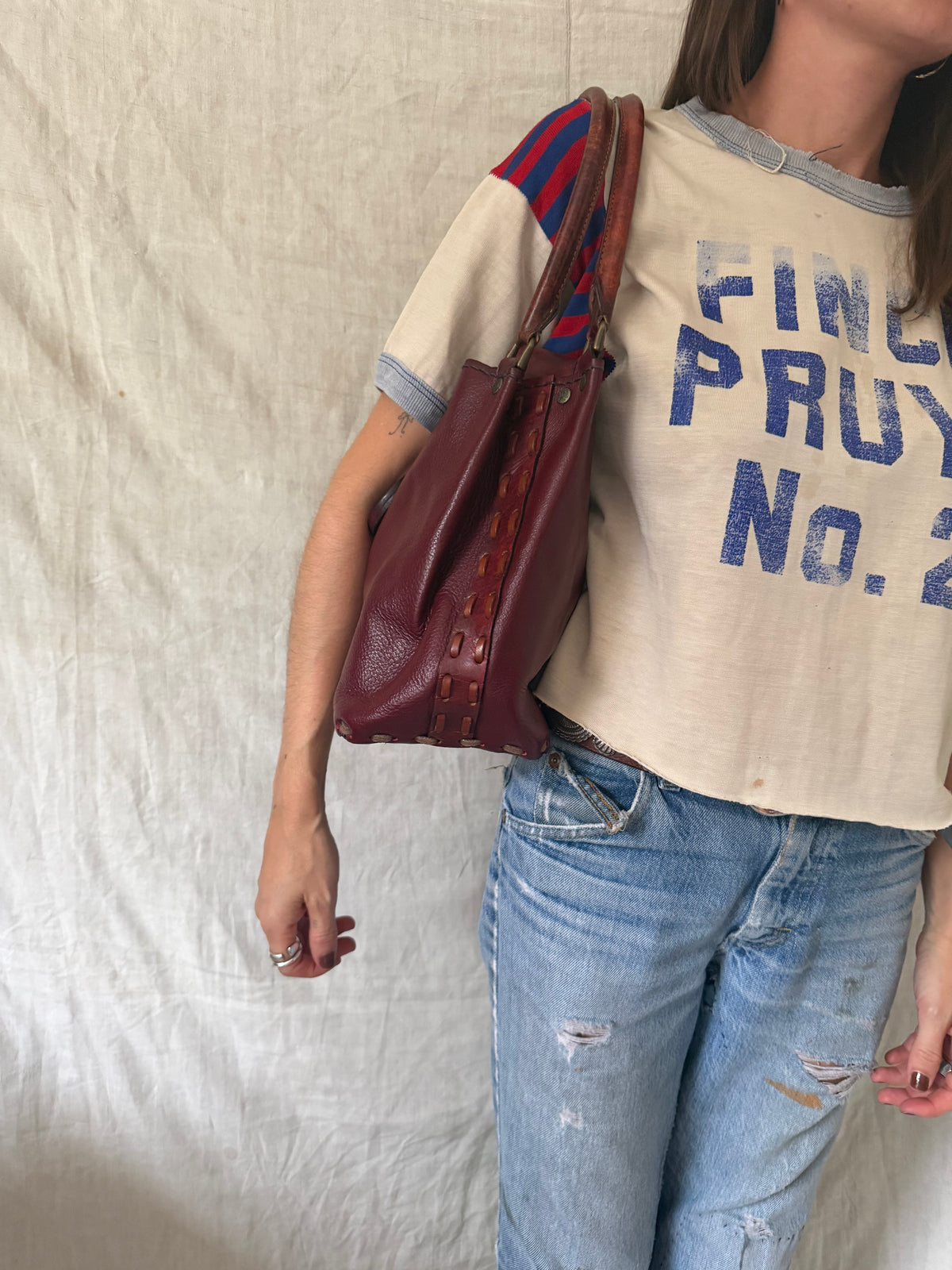Stitched Burgundy Handbag