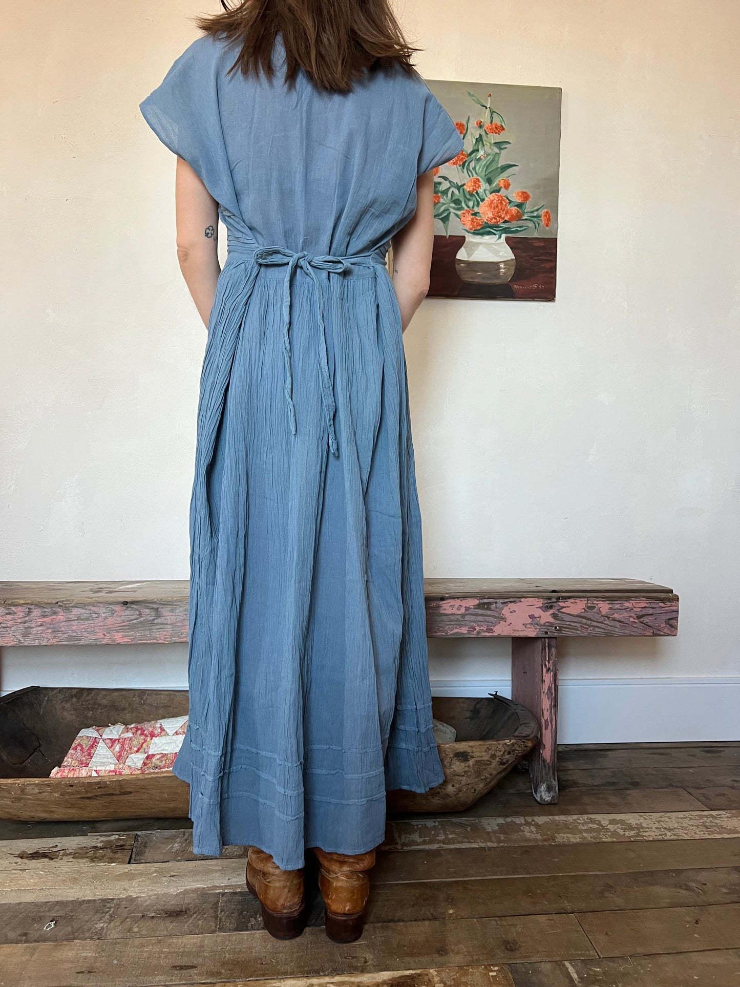 Oaxacan Prairie Dress in Sky Blue