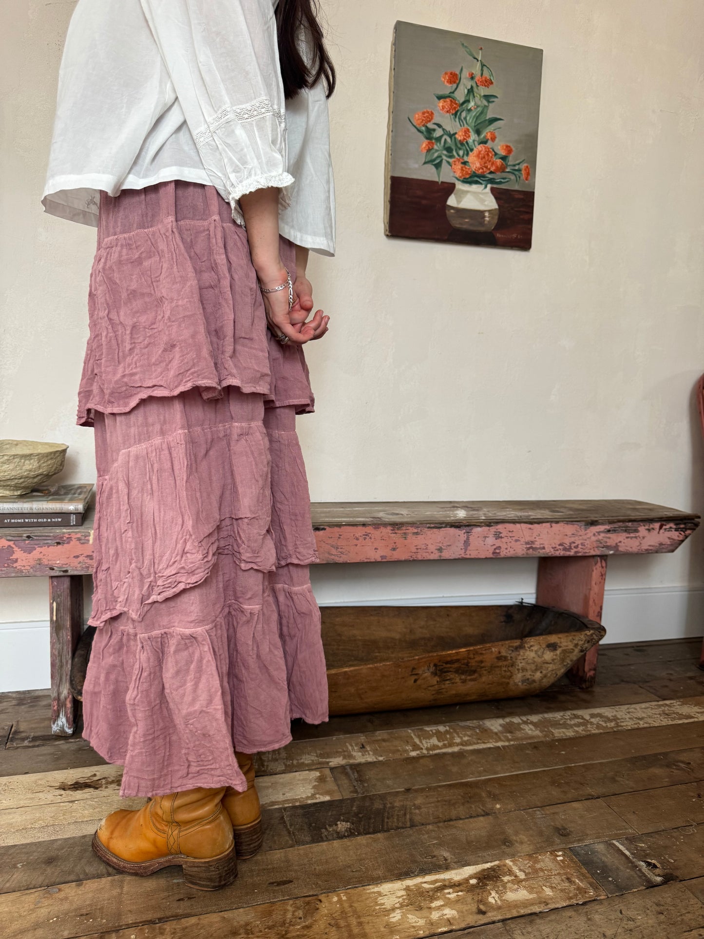Oaxacan Dusty Rose Ruffle Skirt