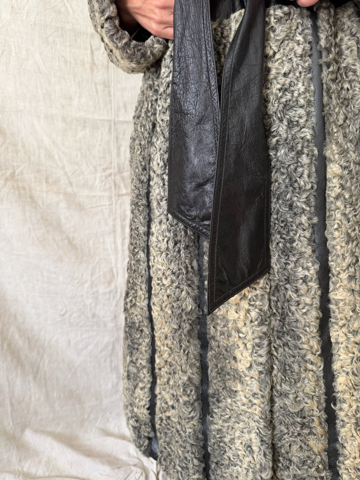 Striped Curly Lambswool Fur Trench