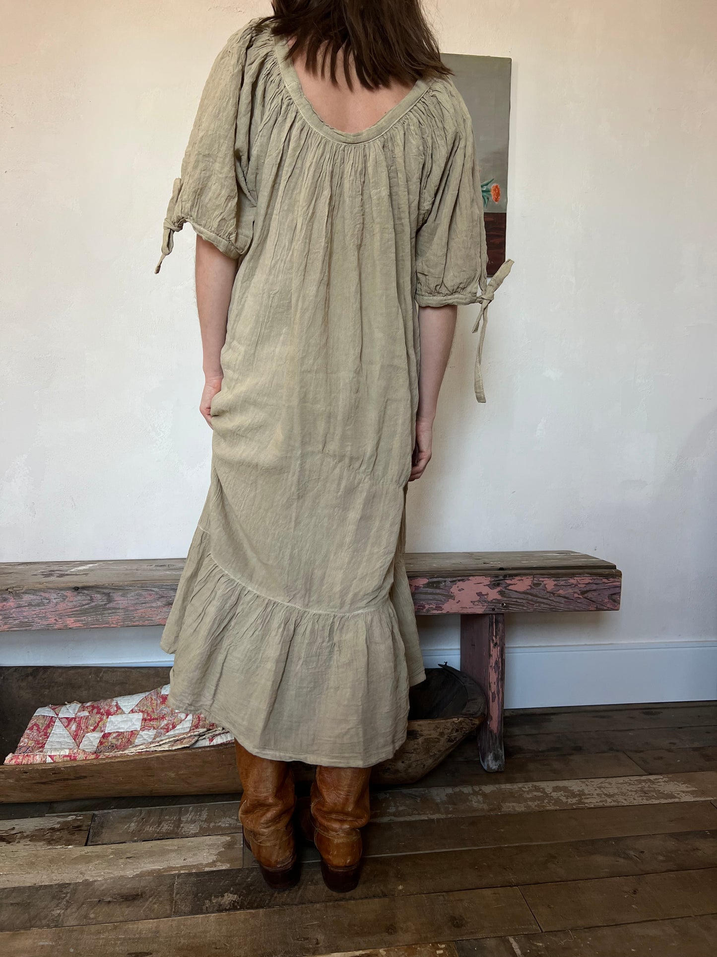 Oaxacan Balloon Sleeve Dress in Sand