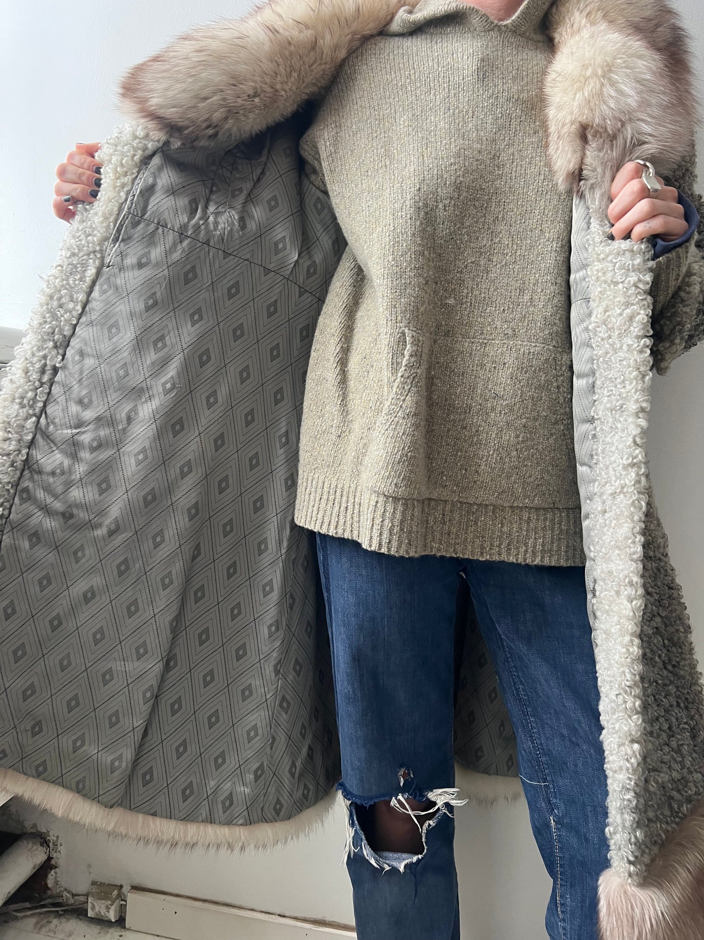 Grey Curly Lambswool Coat