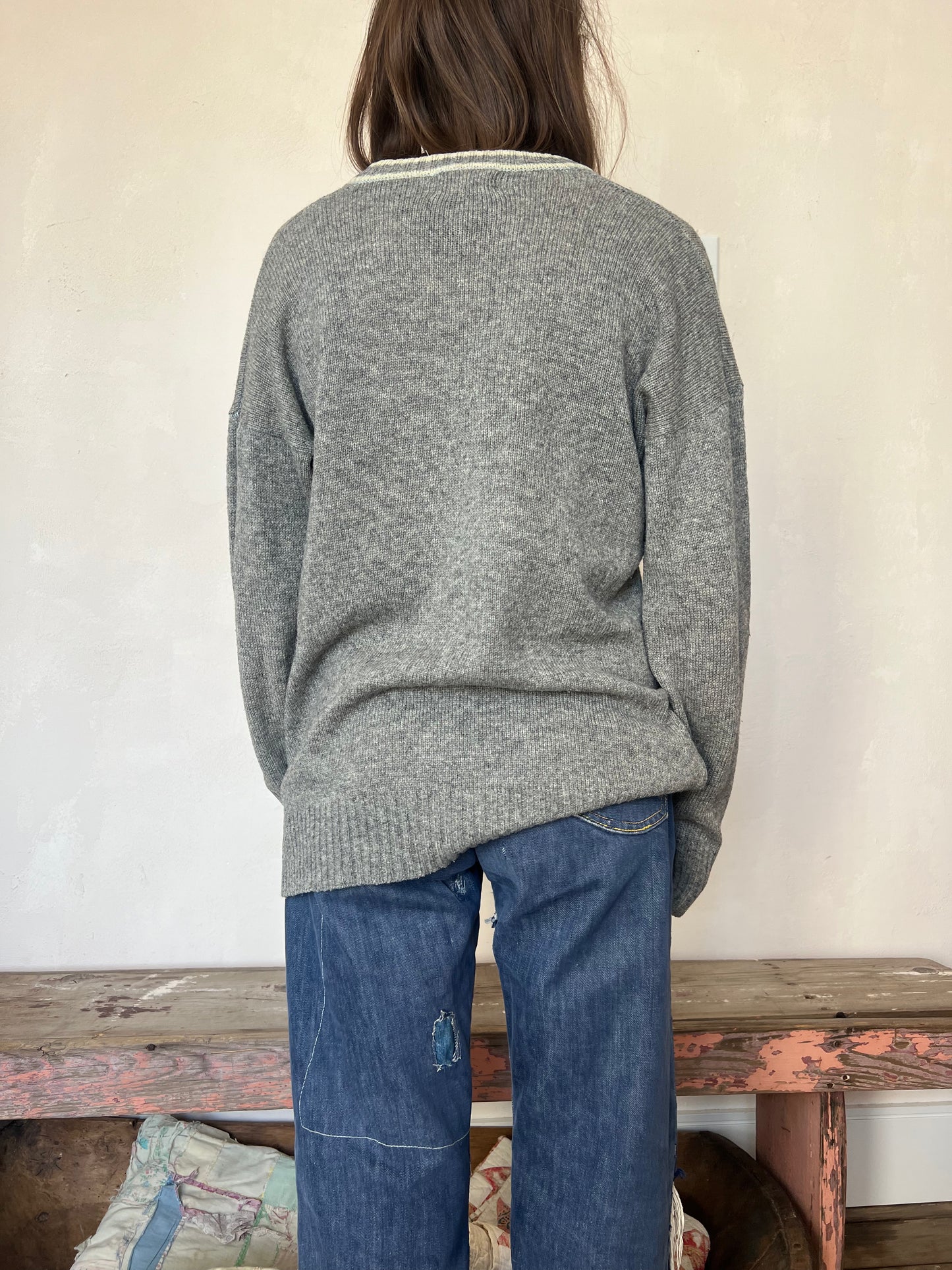 Grey Wool V Neck Sweater