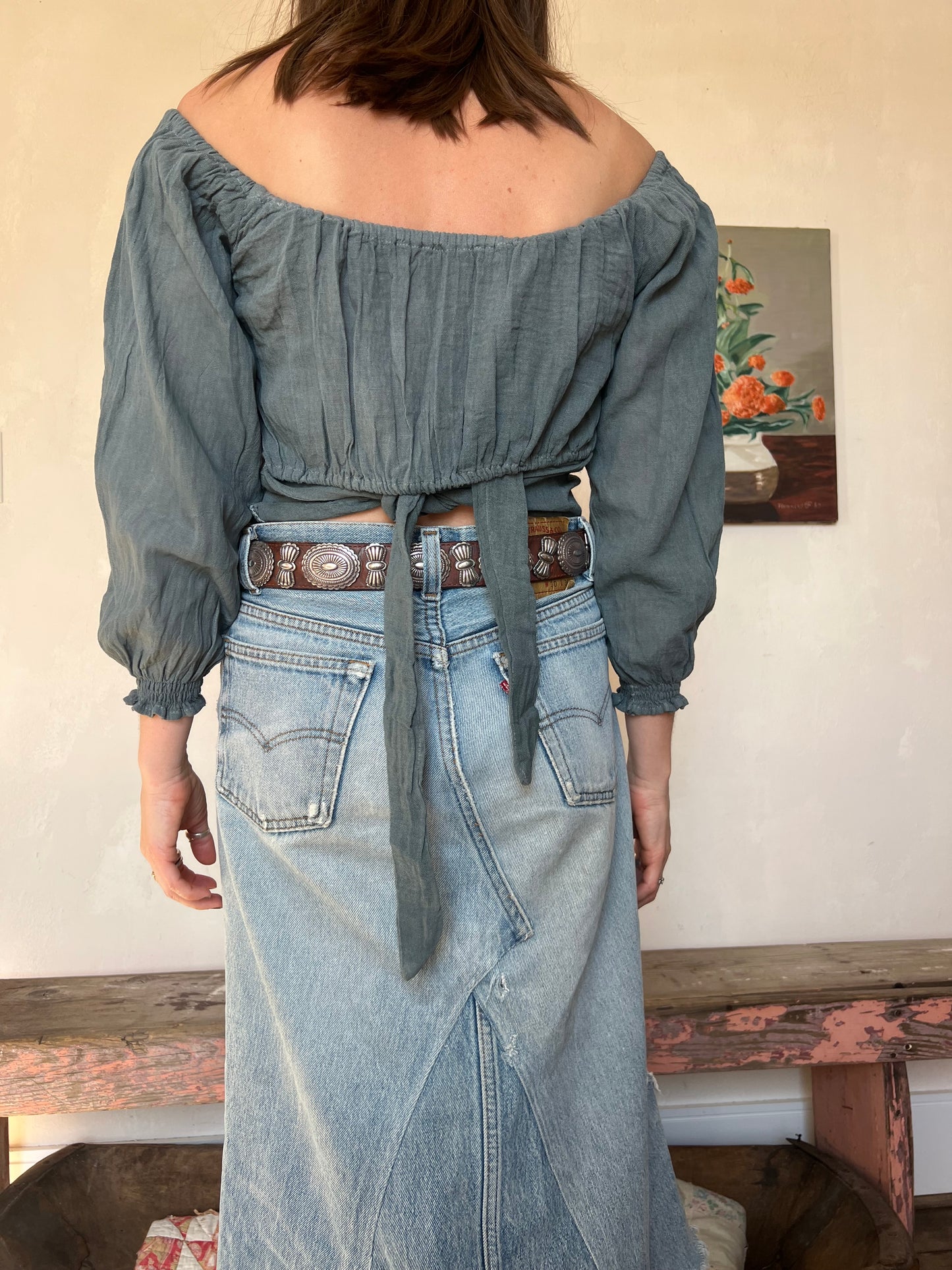 Oaxacan Dark Grey Criss Cross Blouse