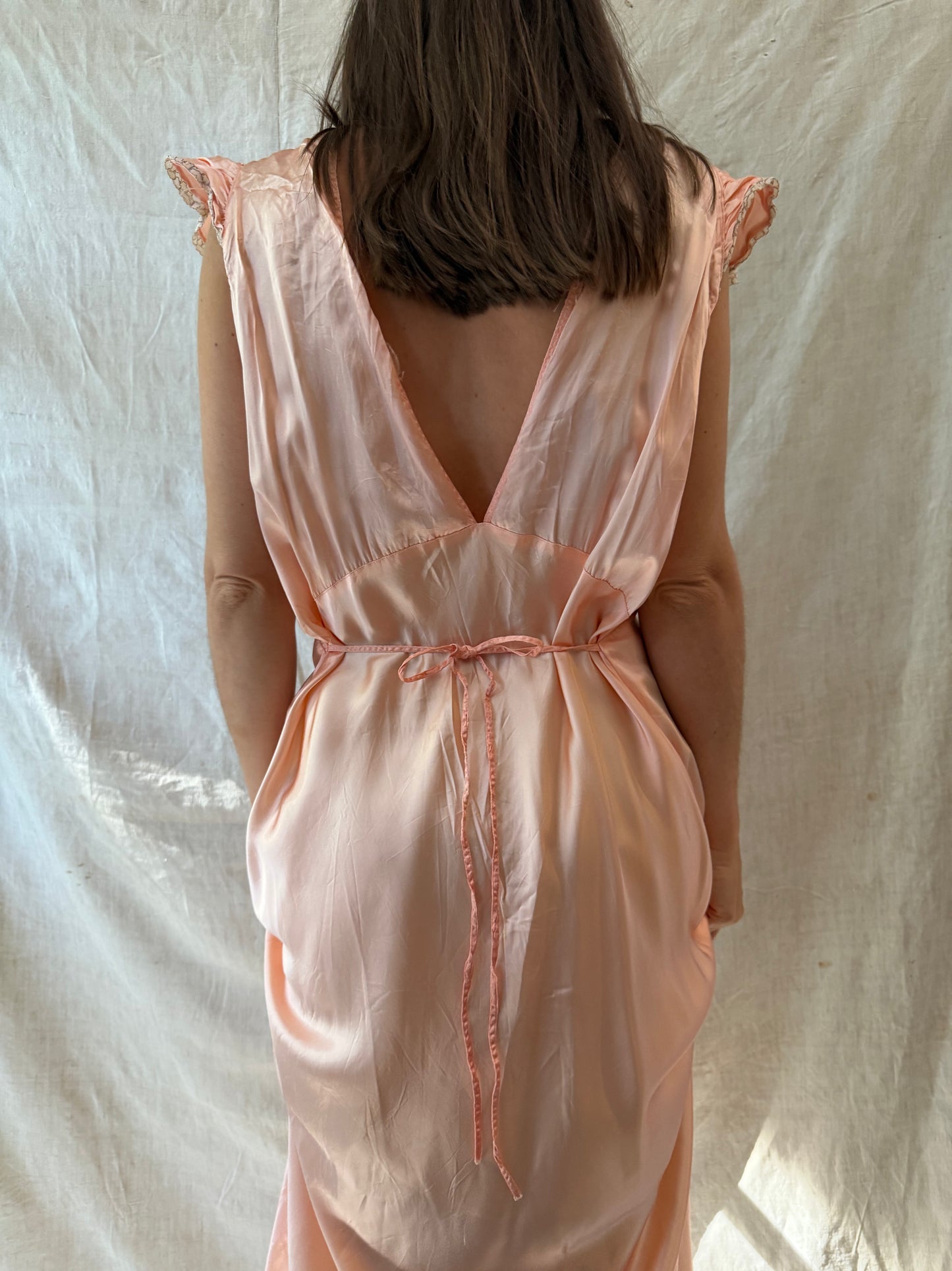 Ruffle Satin Peach Slip Dress