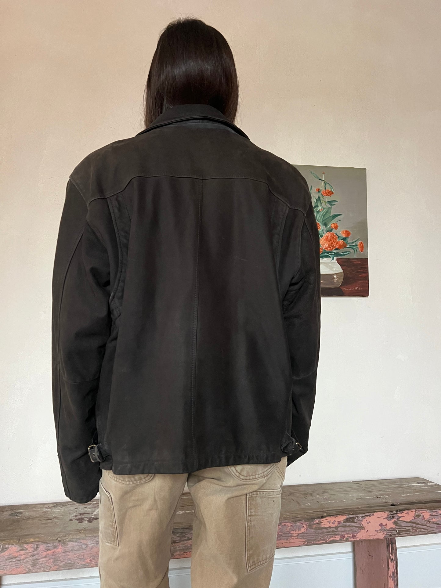 Dark Brown Faded Leather Jacket
