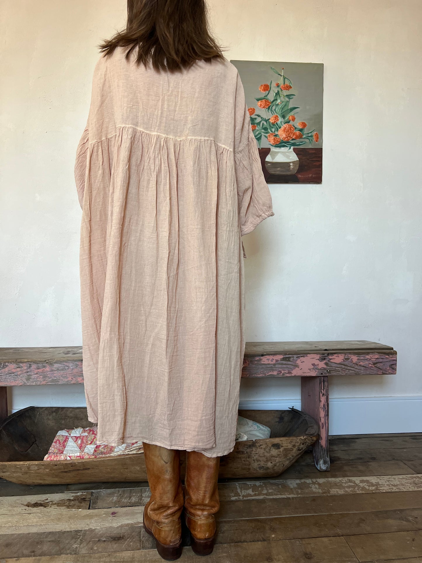 Oaxacan Baby Doll Dress in Peach