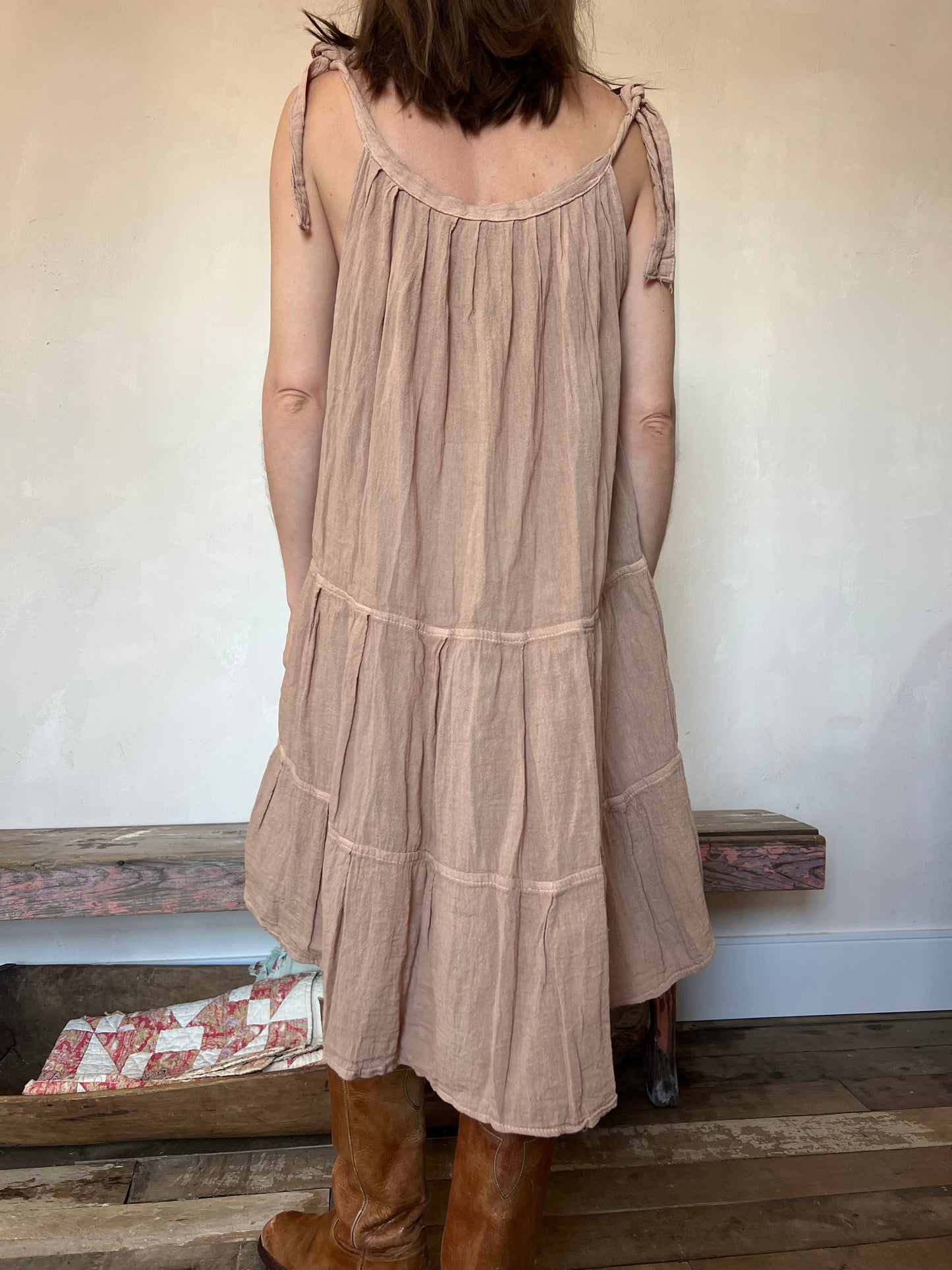 Oaxacan Tank Dress in Peach