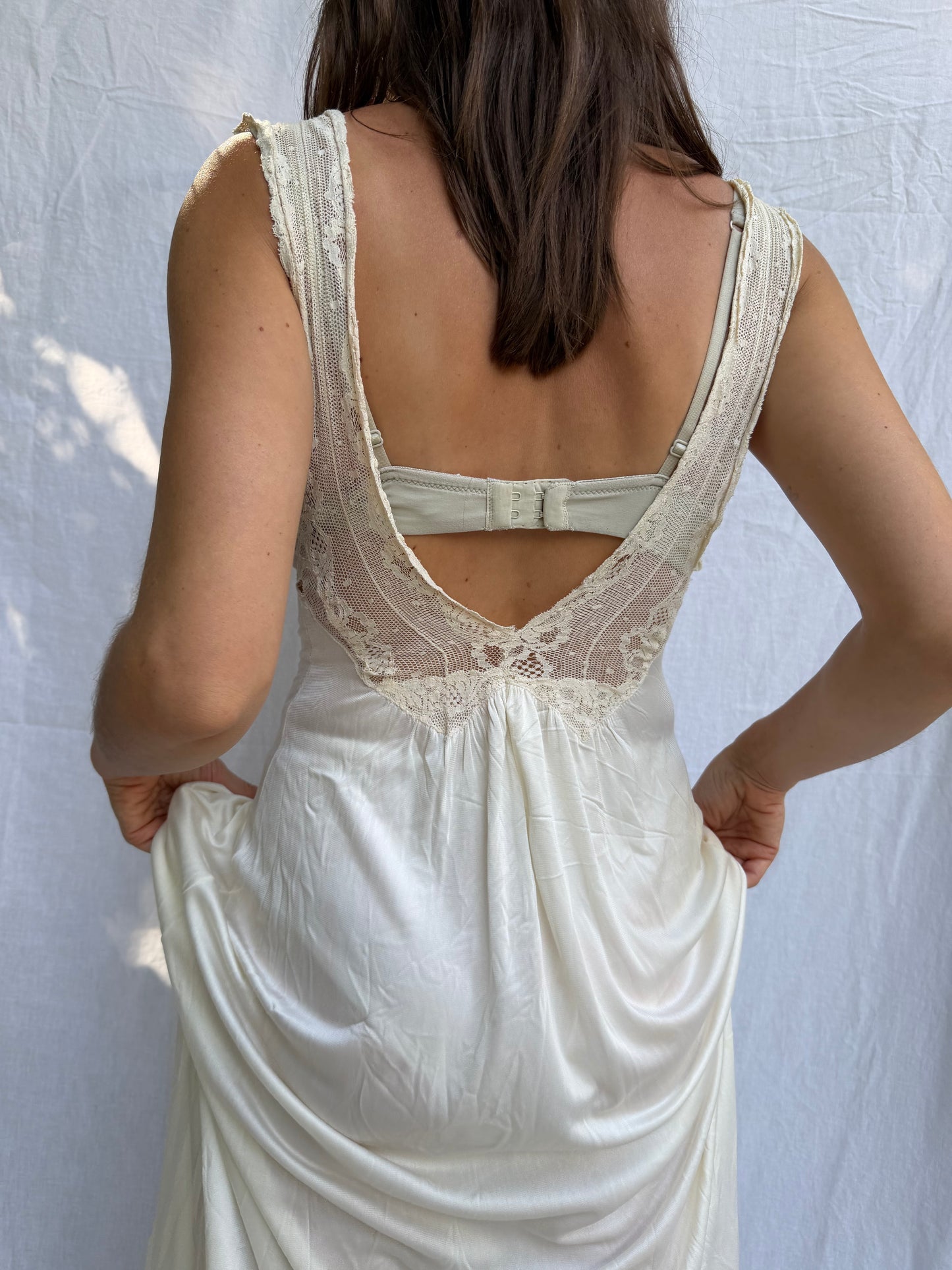 Long Cream Nylon Slip Dress