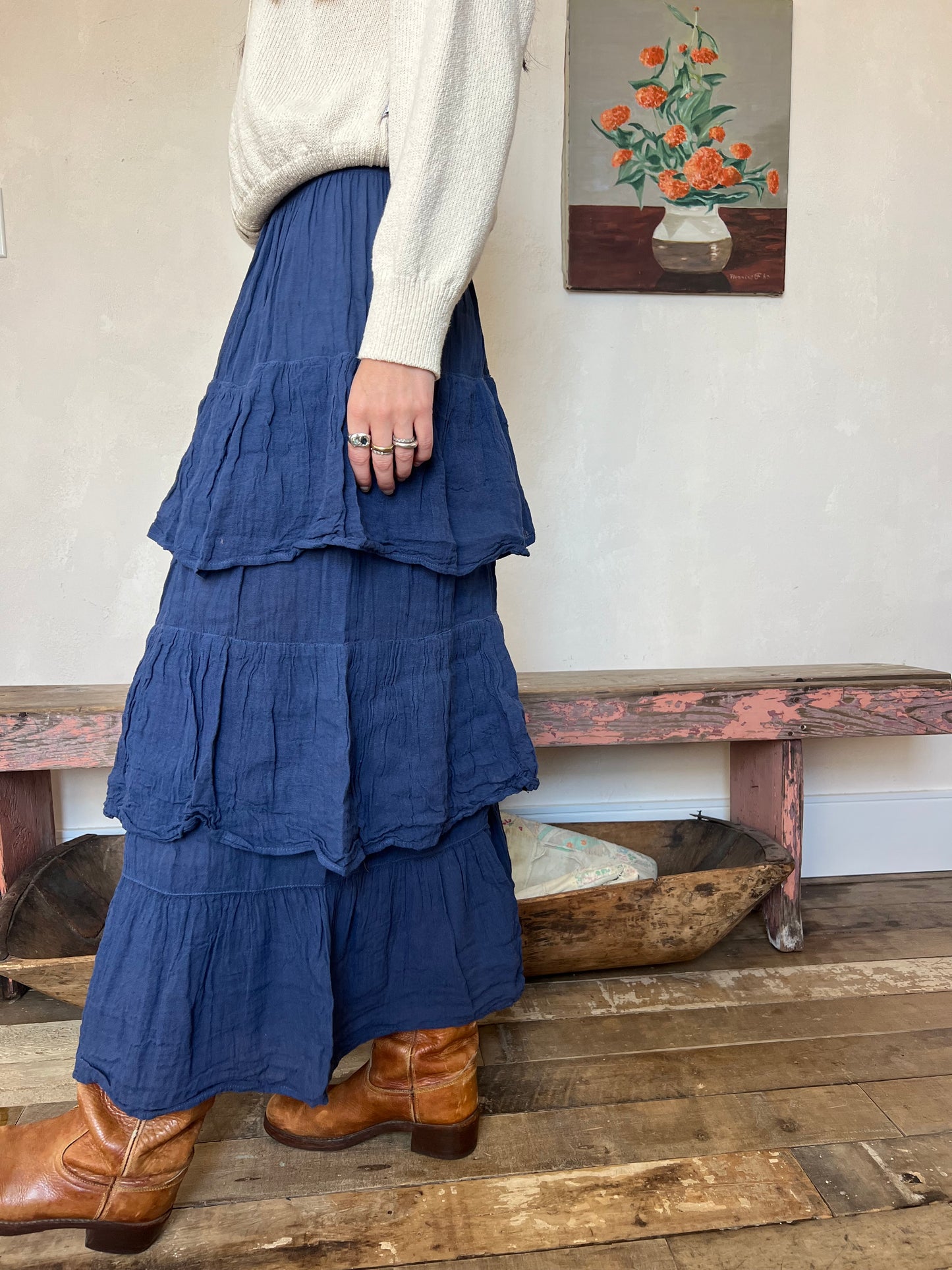 Oaxacan Navy Ruffle Skirt
