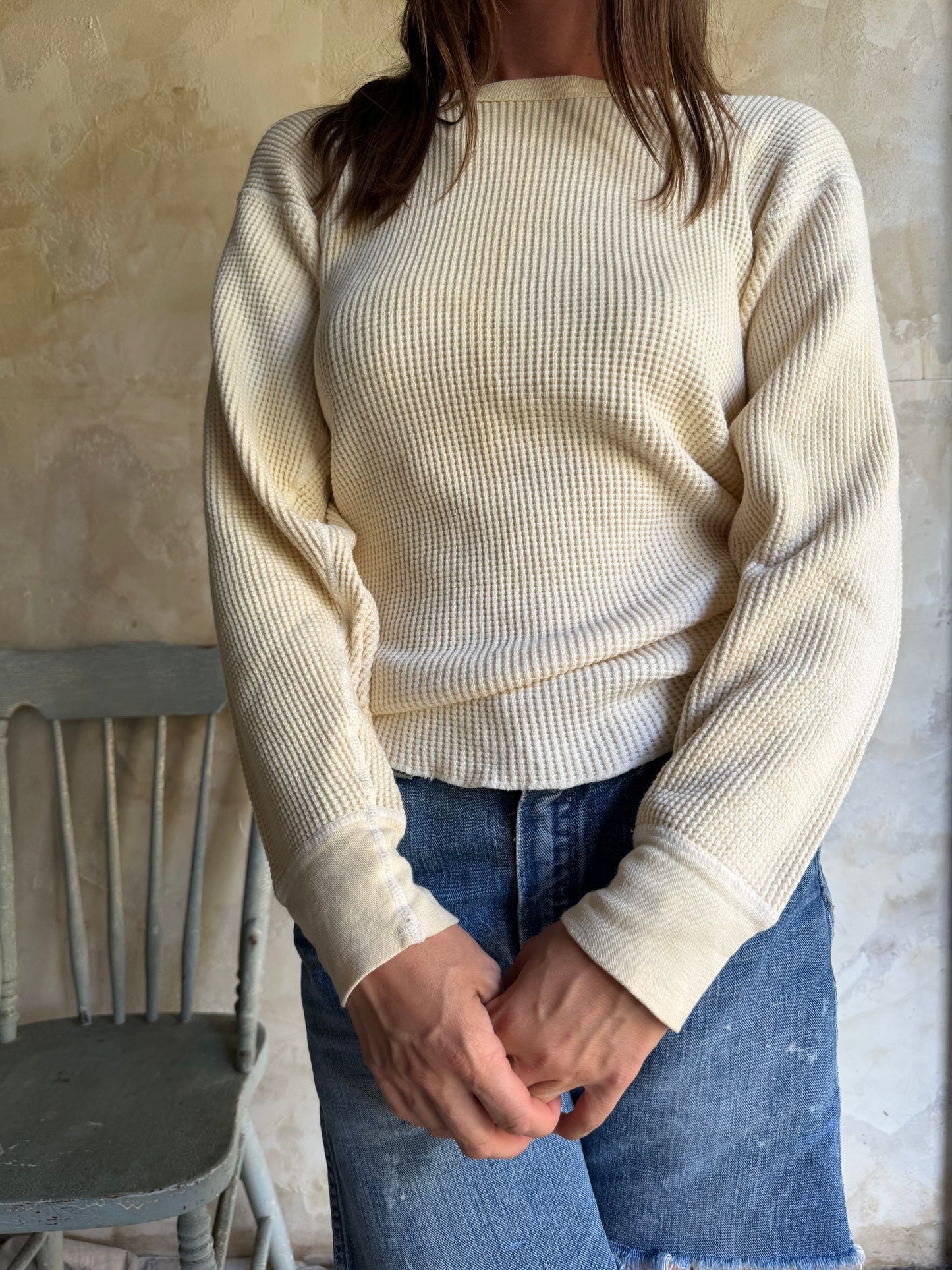 Cream Waffled Henley
