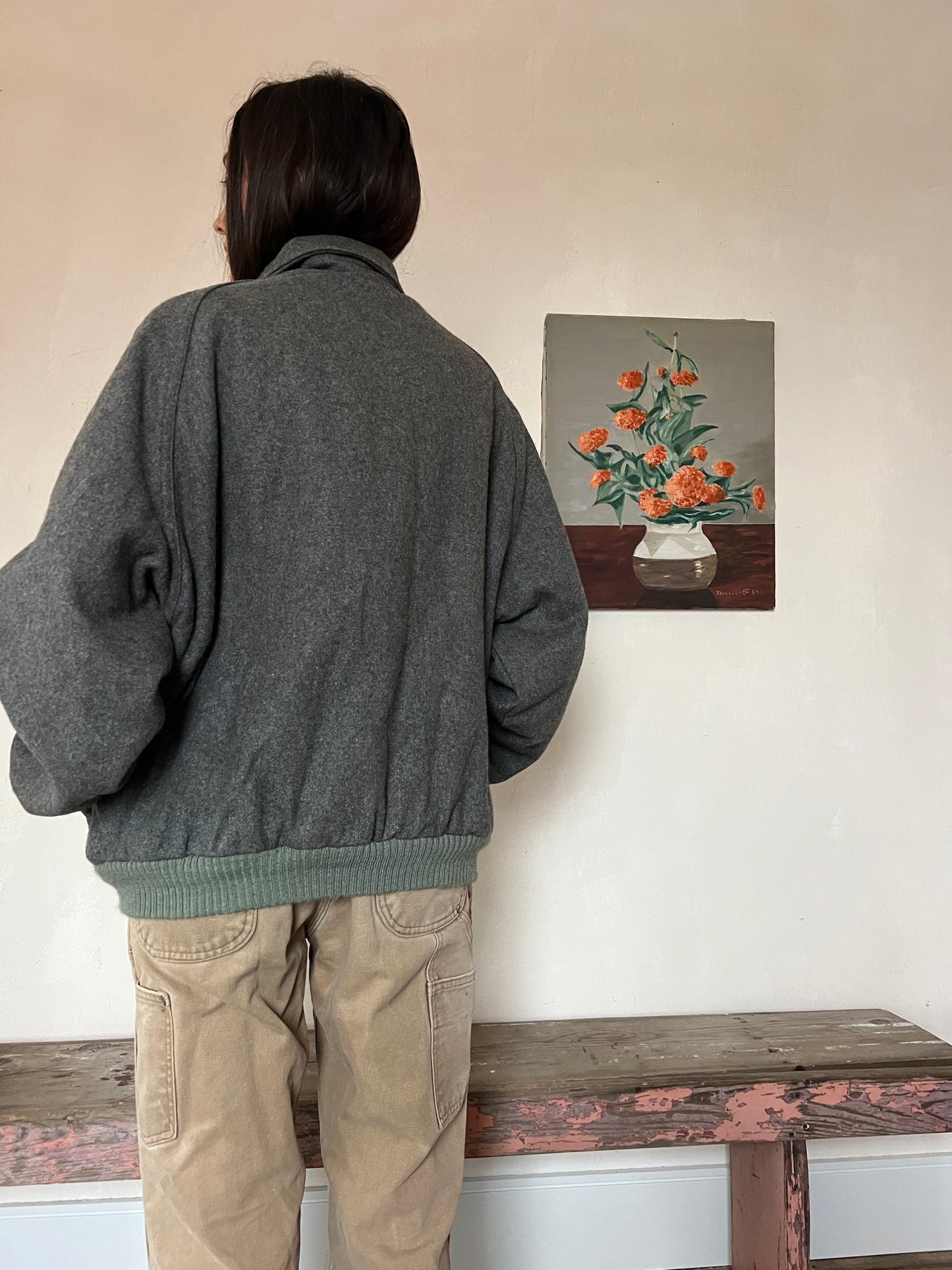 Grey Wool Bomber Jacket