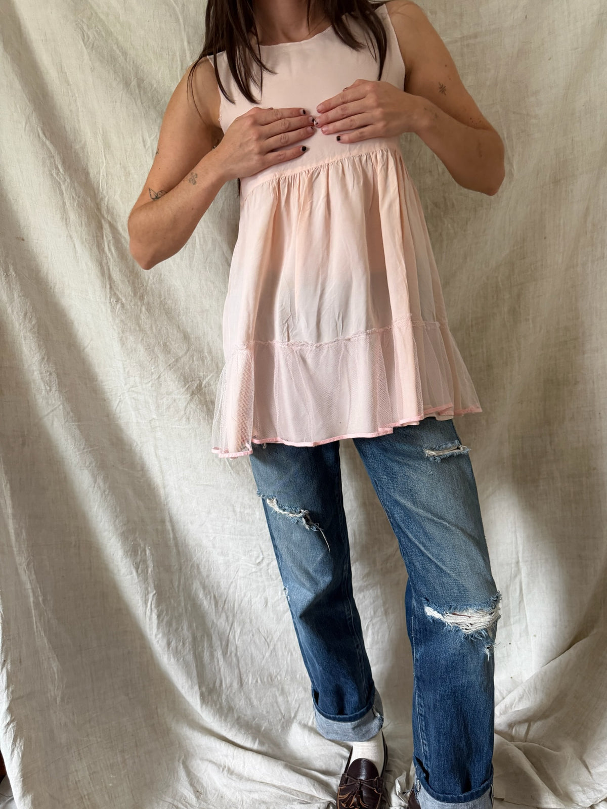 Antique Baby Pink Ruffle Tank