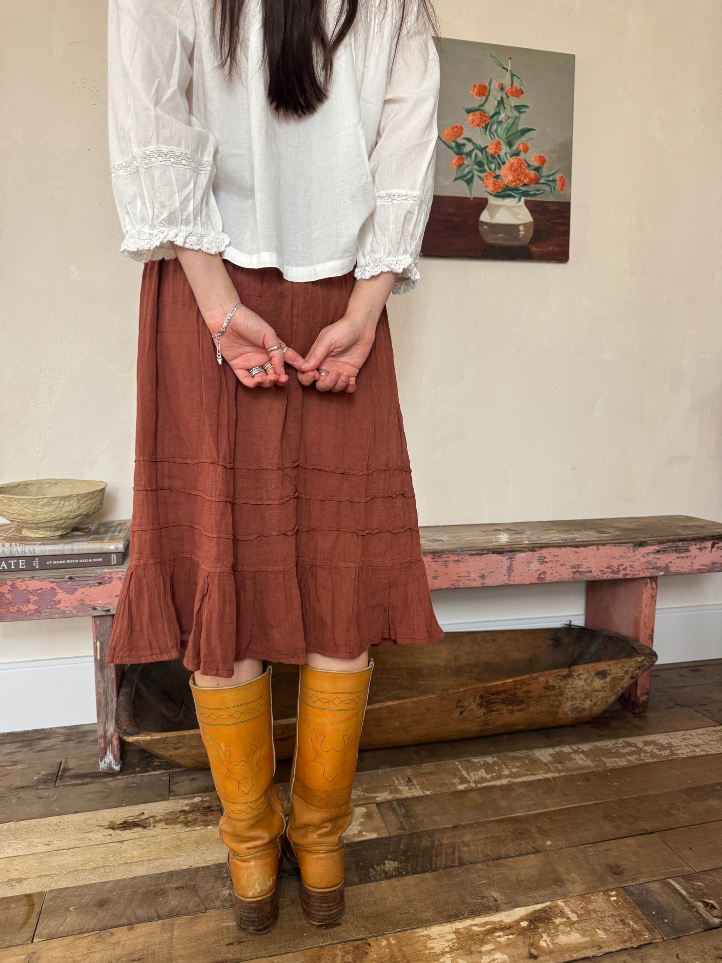 Oaxacan Burnt Siena Mid Length Skirt