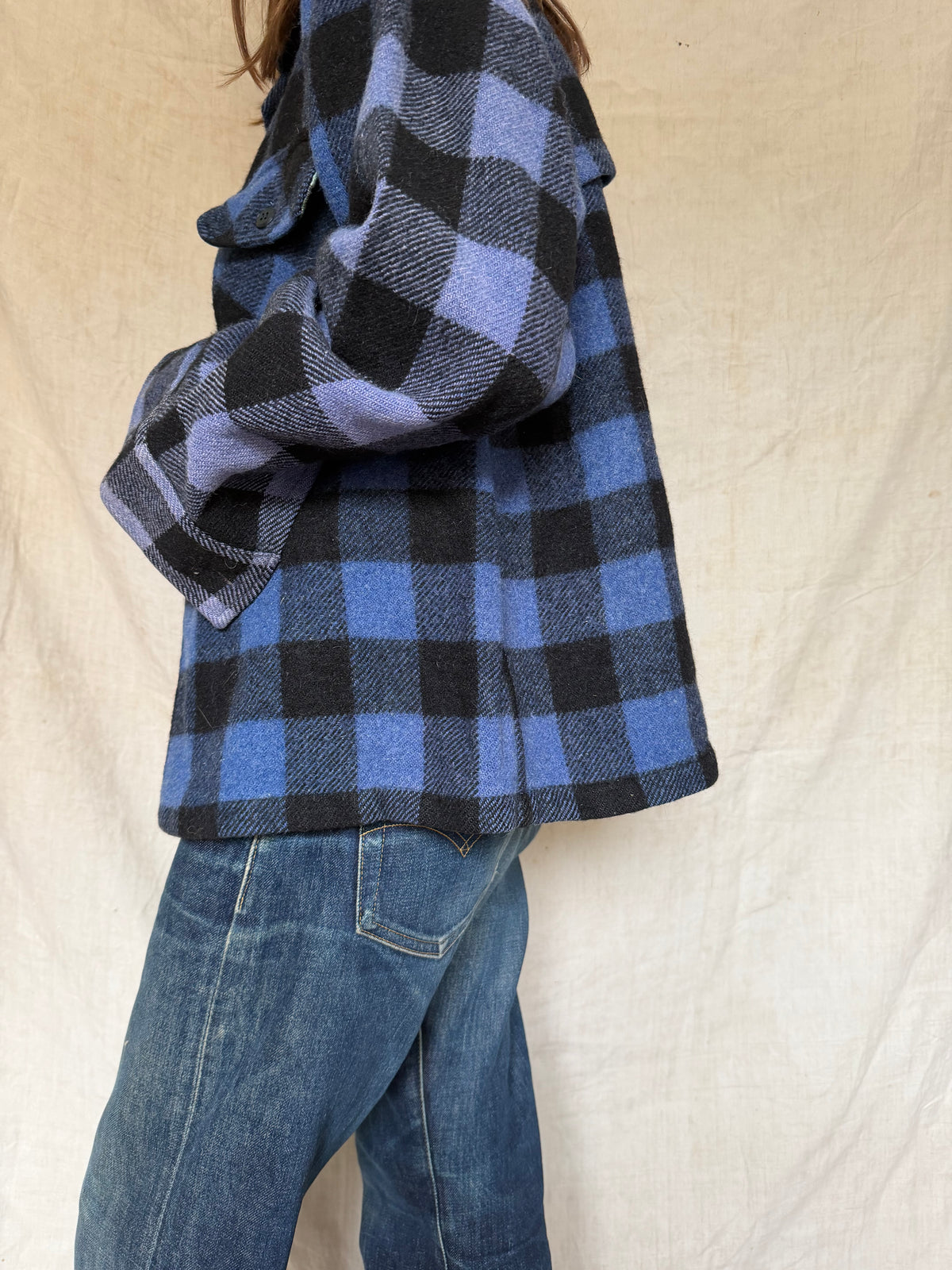 Blue and Black Checker Plaid Shacket