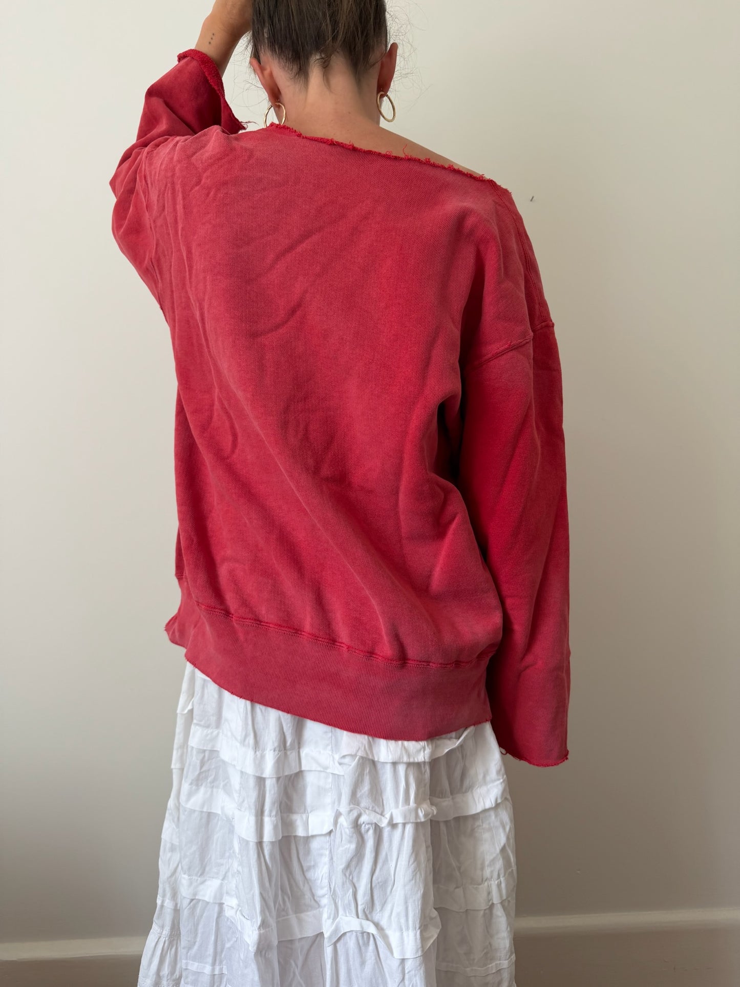 Faded and Distressed Red Champion Crewneck