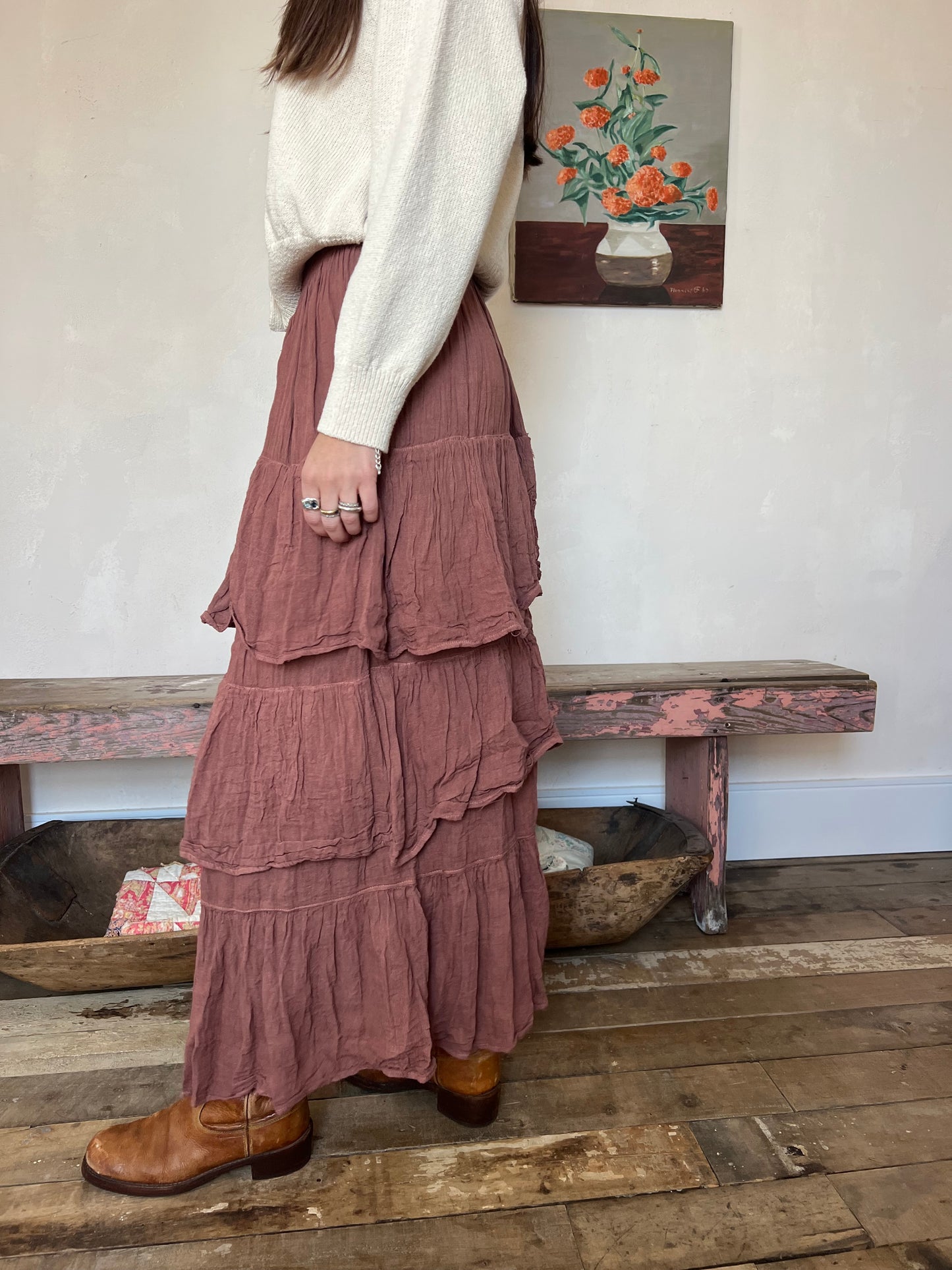 Oaxacan Brown Clay Ruffle Skirt