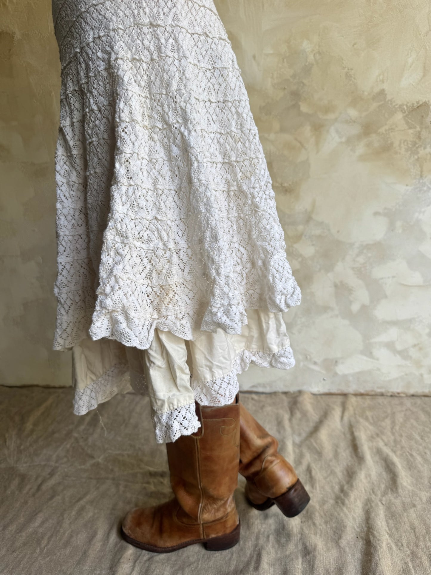 Cream Crochet Layered Skirt