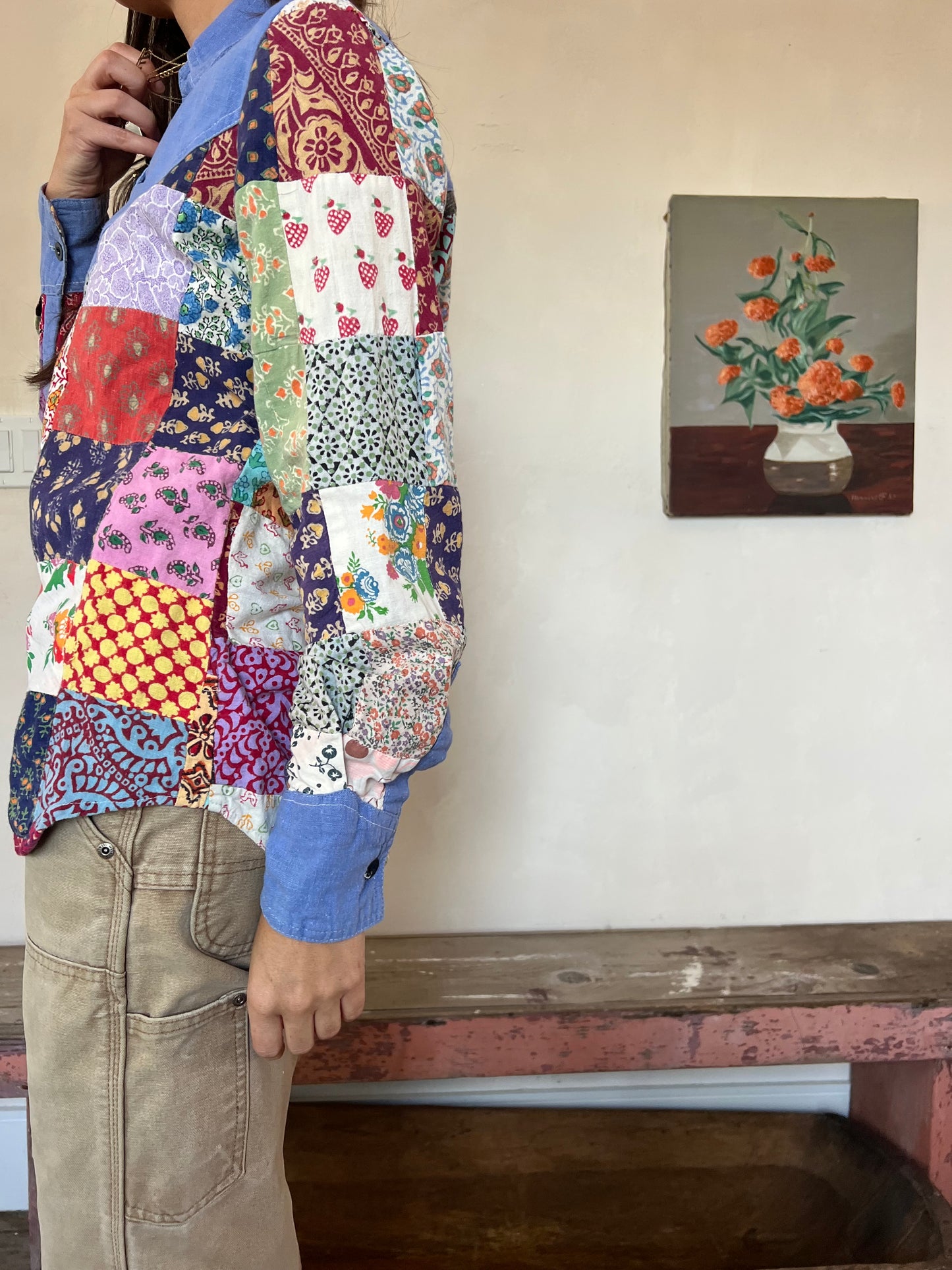 70s Funky Patchwork Patterned Button-Up