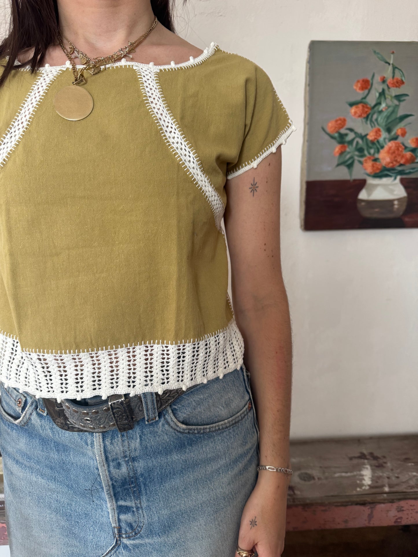 Ochre Cotton Crochet Top
