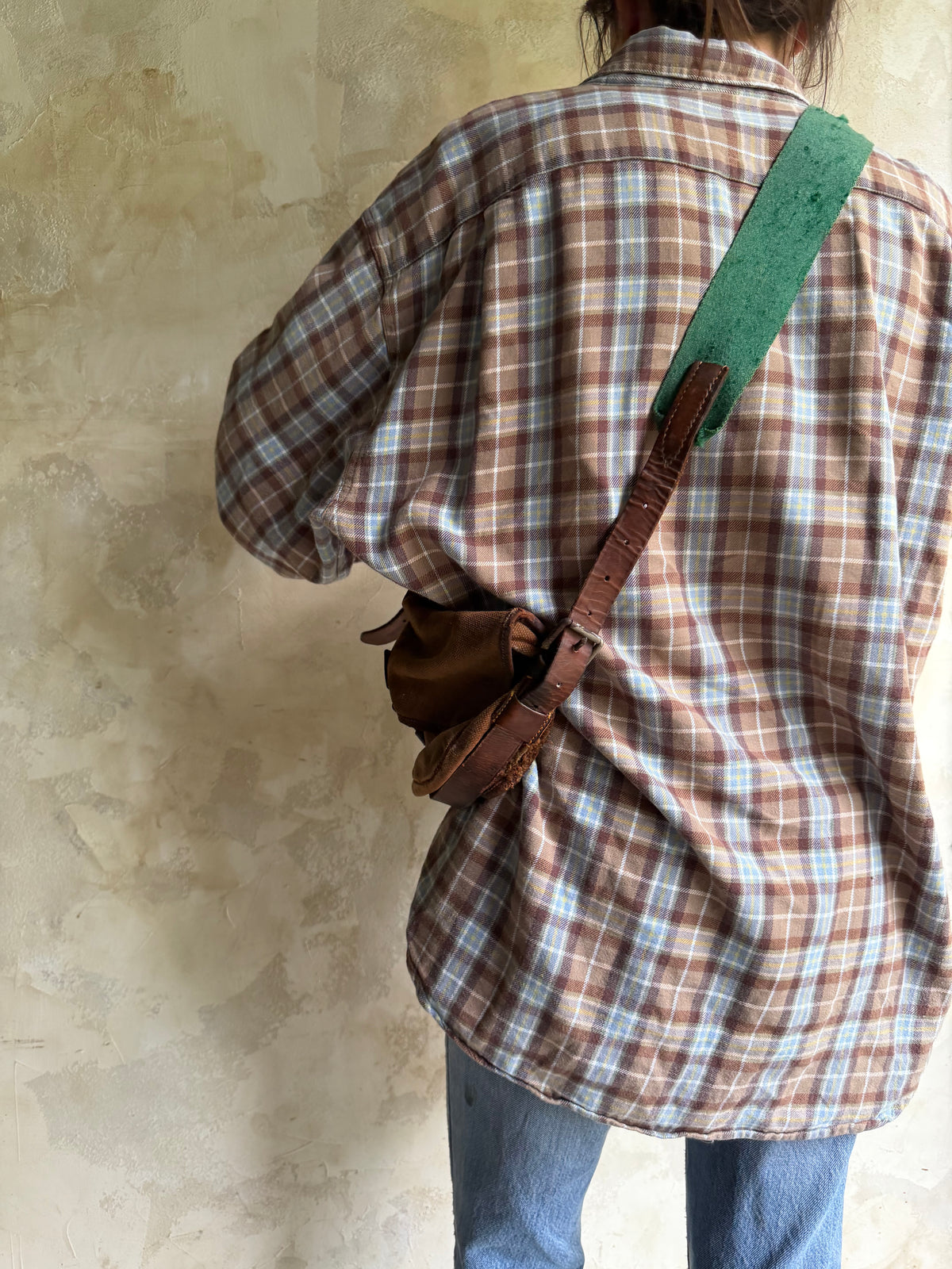 Brown Canvas + Leather Strap Satchel Bag