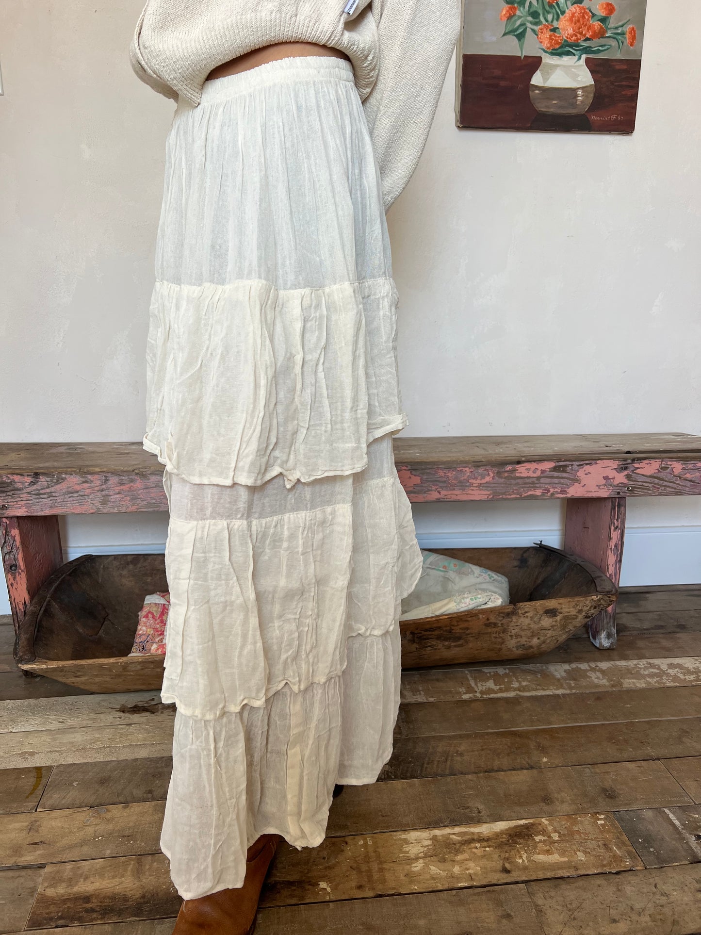 Oaxacan Natural Ruffle Skirt