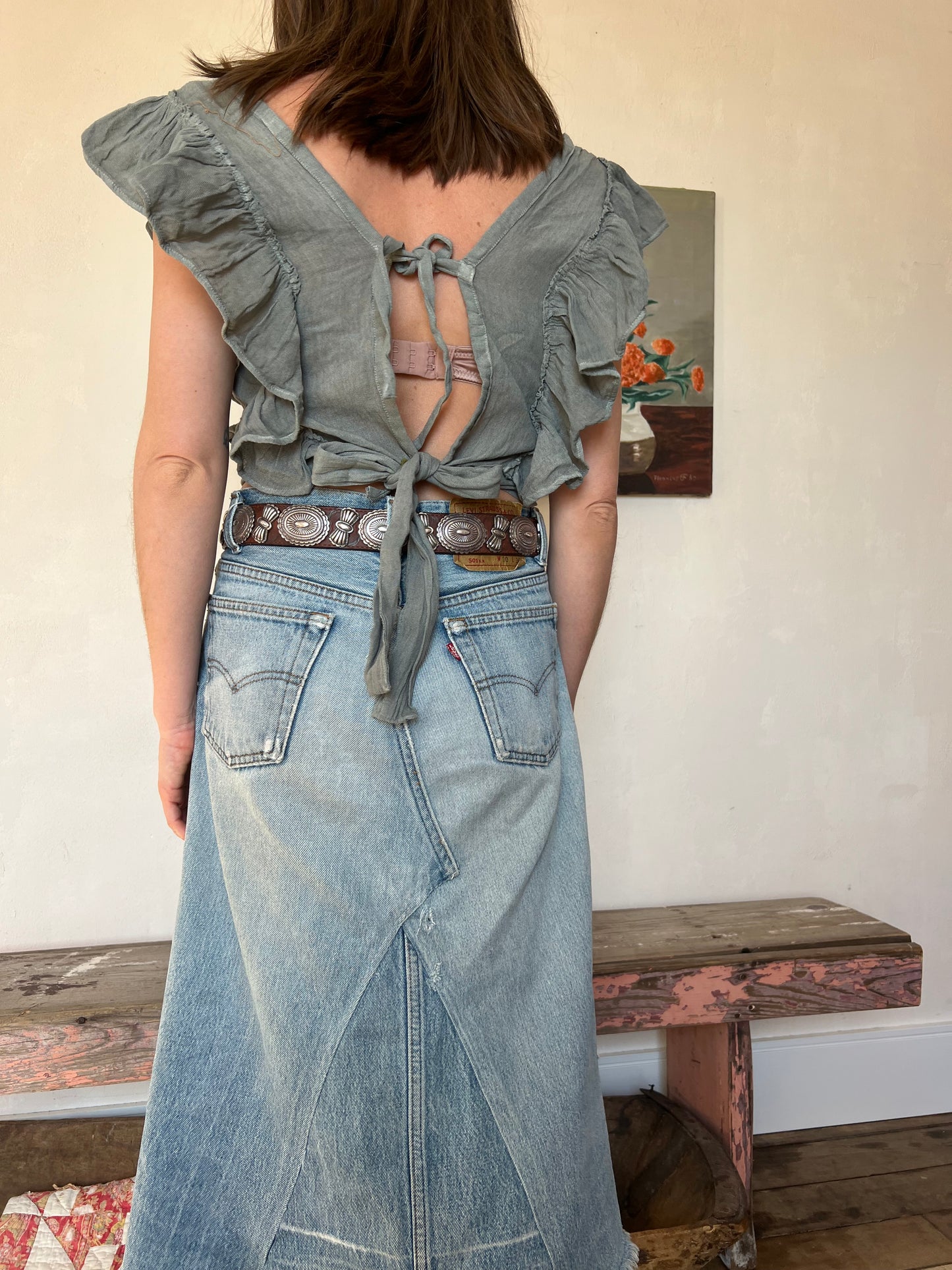 Oaxacan Sage Ruffle Tie Top