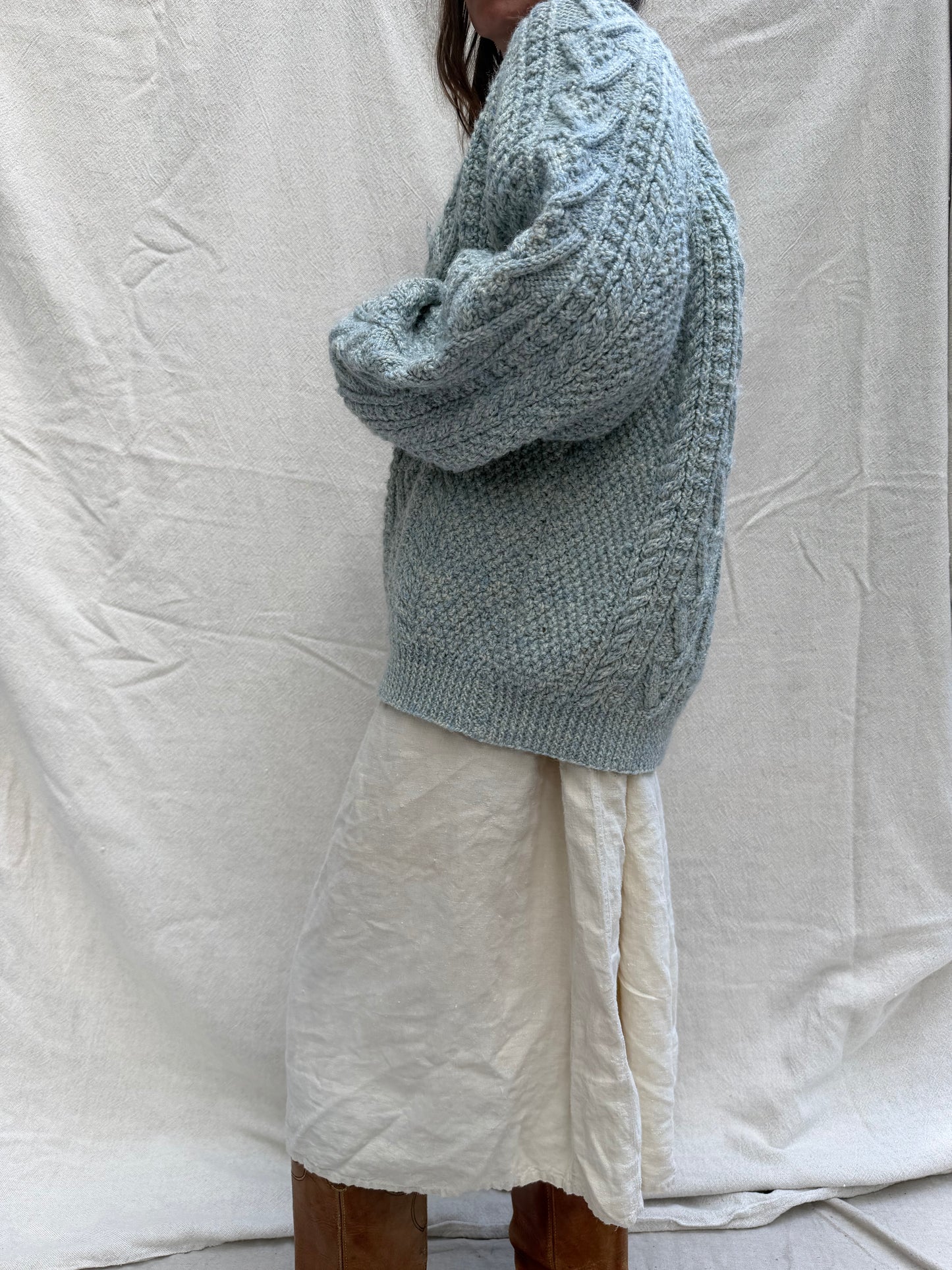 Baby Blue Wool Knit Irish Sweater