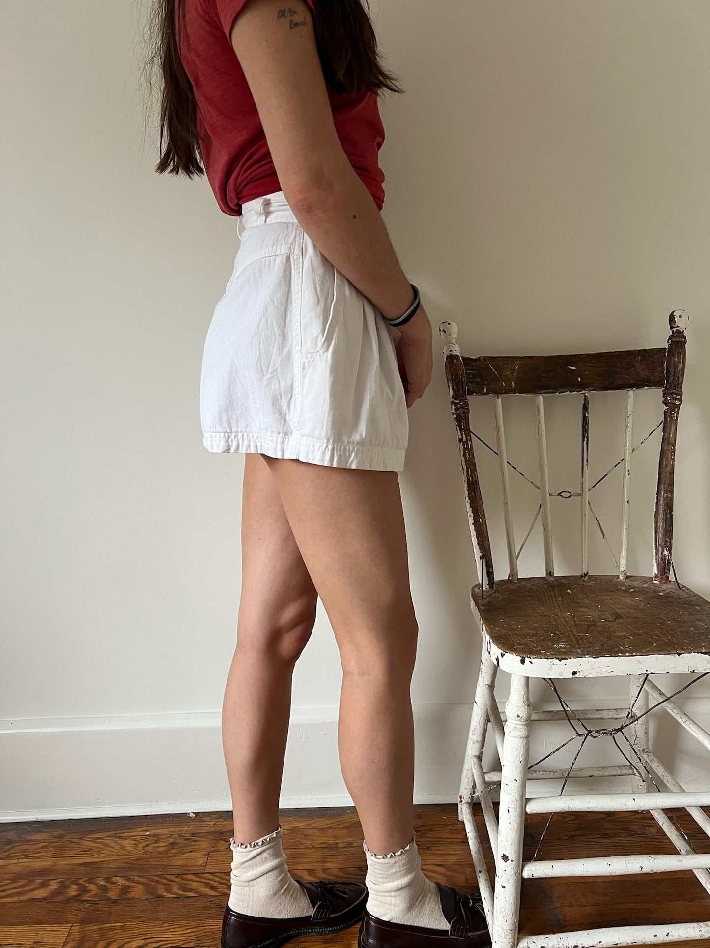 Vintage White Cotton Mini Short
