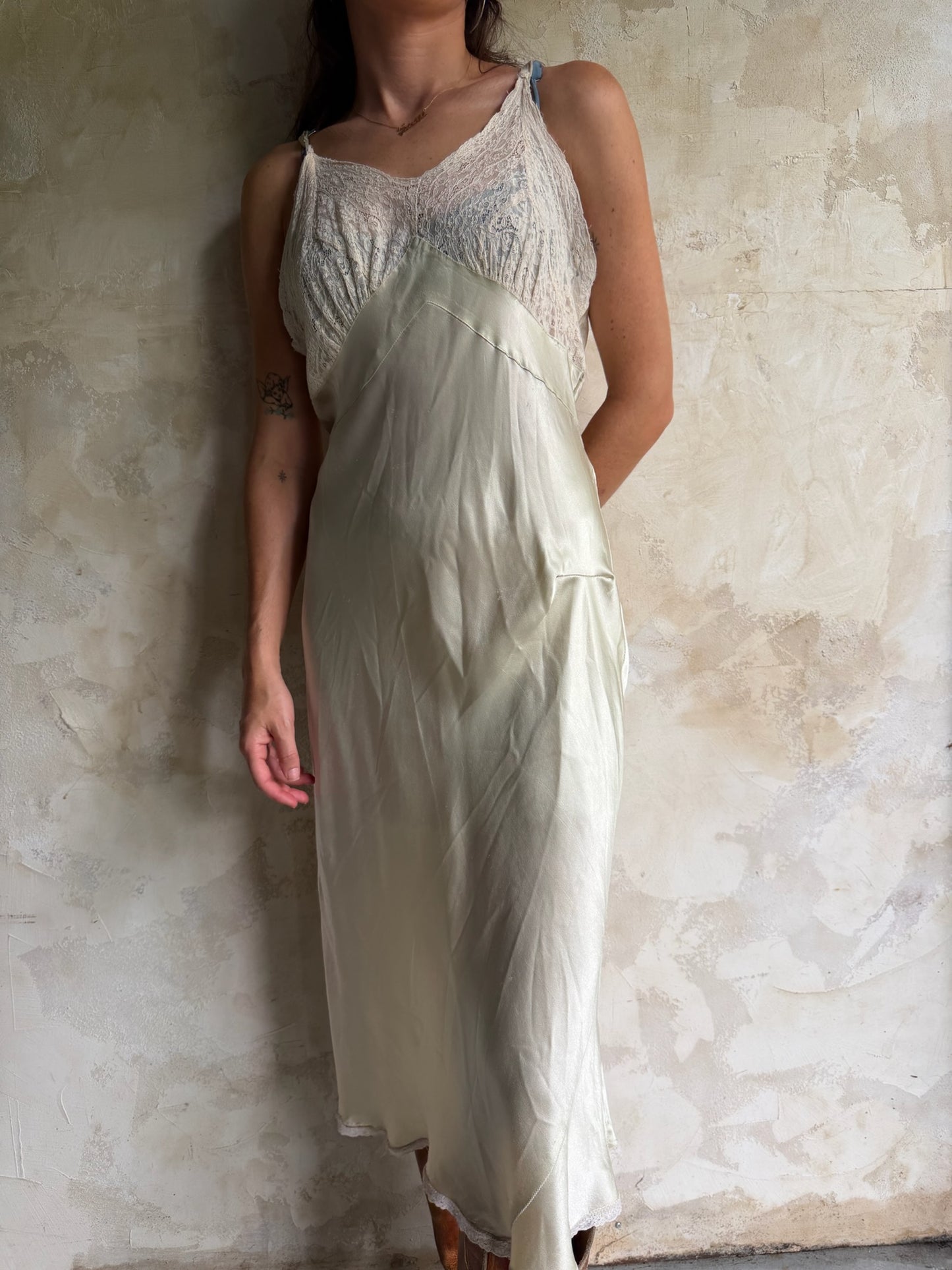 30s Mint Heavy Satin Slip Dress